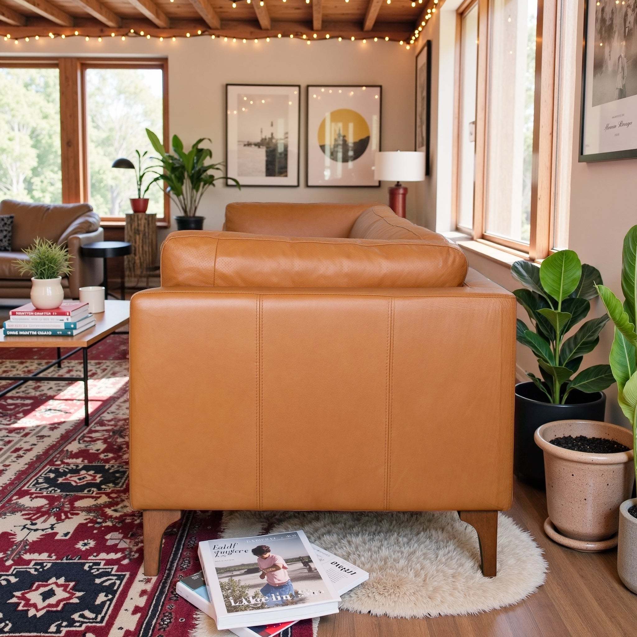 Bellrose Mid-Century Modern Genuine Leather Sofa - Image 3