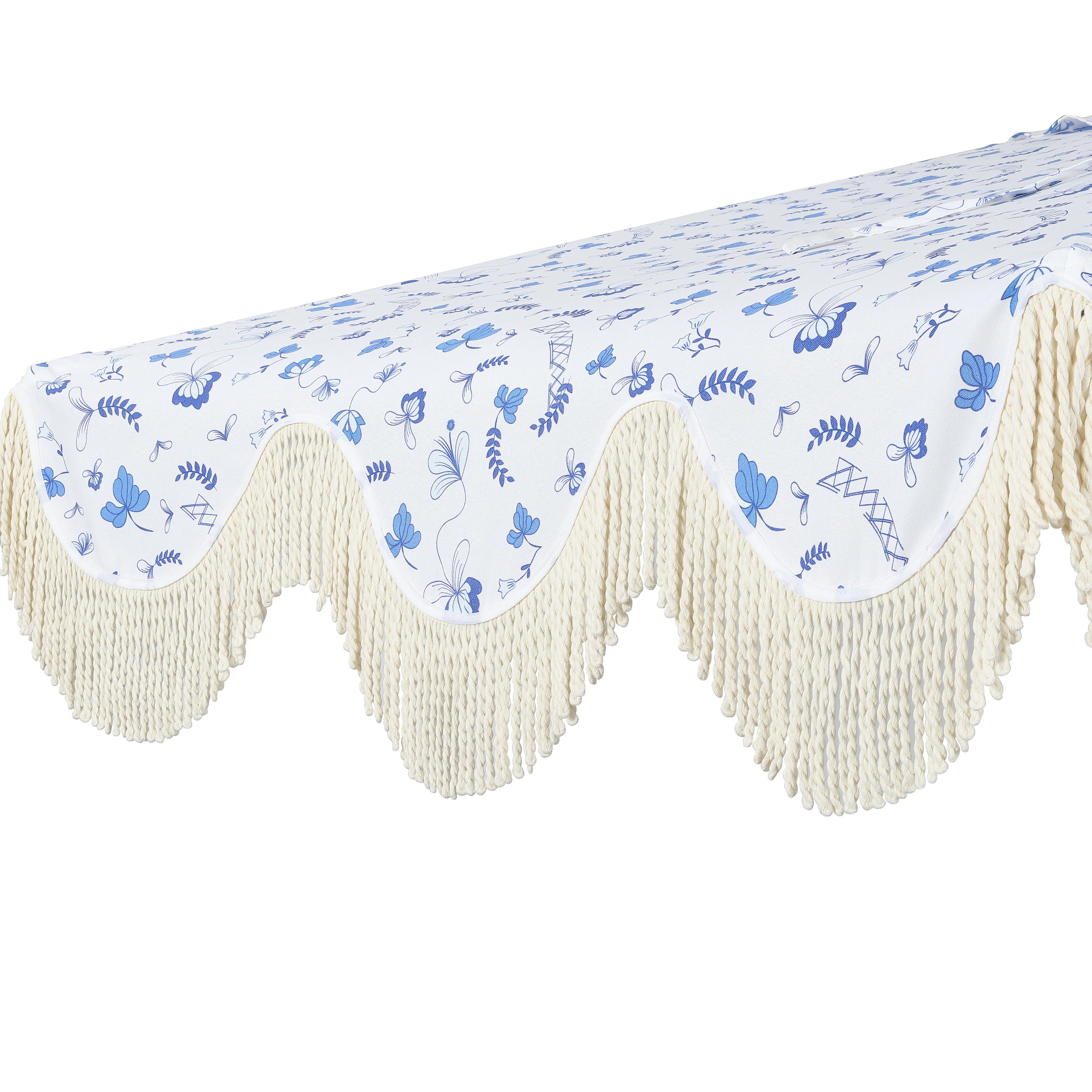 Beverly Stripe Designer Classic Scalloped Fringe Half Market Patio Umbrella with Crank - Image 37