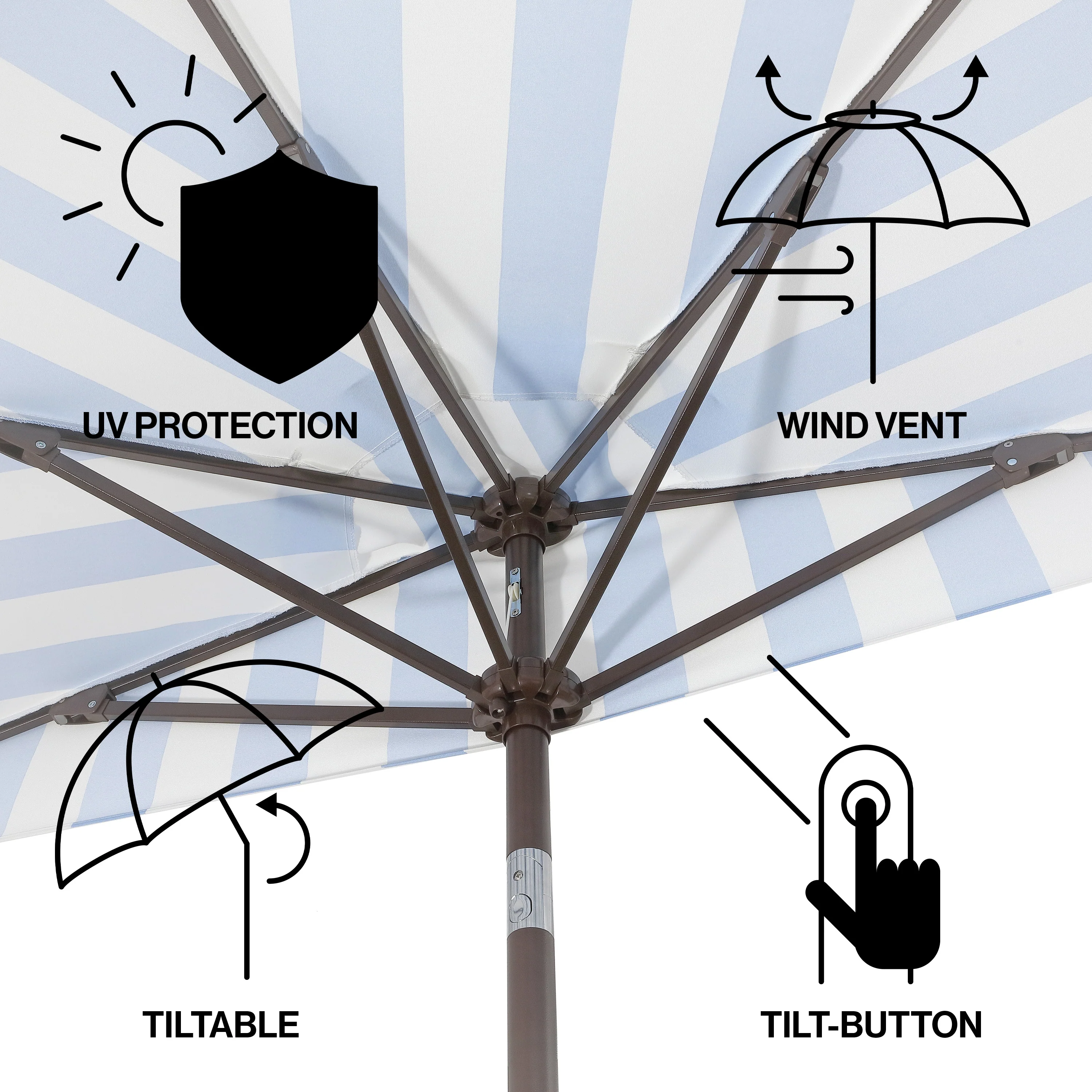 Beverly Stripe Designer Classic Scalloped Fringe Half Market Patio Umbrella with Crank - Image 46