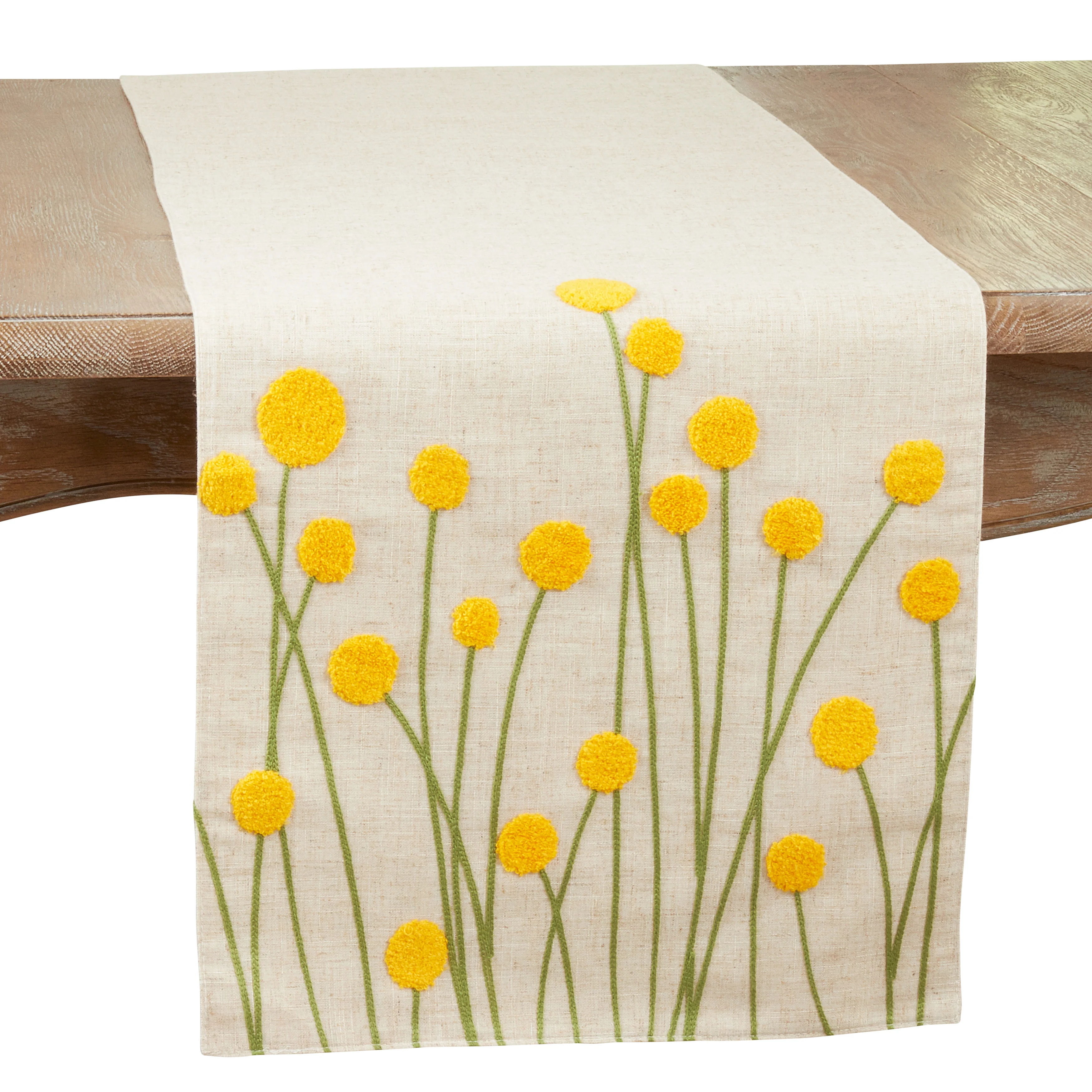 Billy Button Embroidered Flowers Table Runner