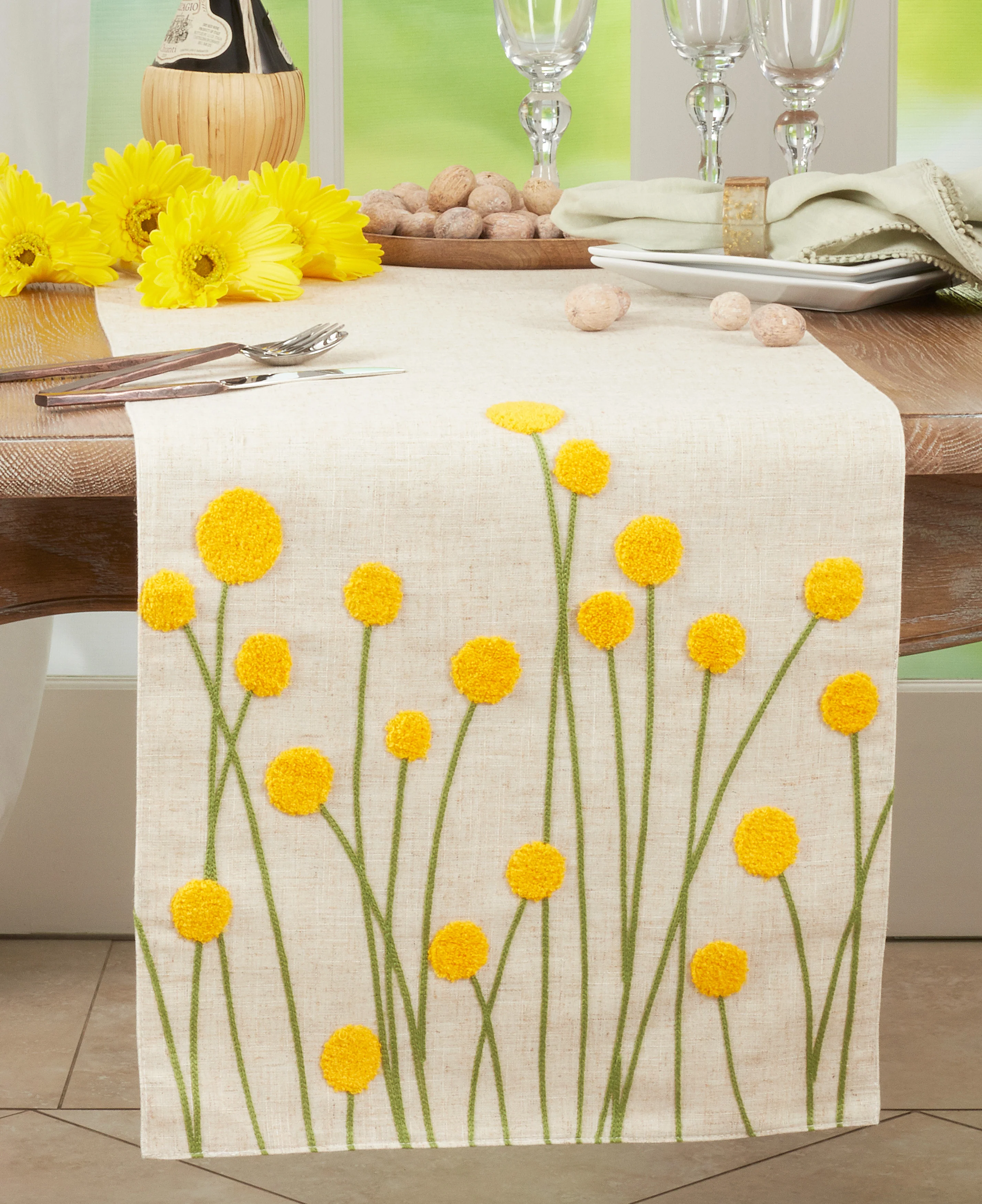 Billy Button Embroidered Flowers Table Runner - Image 2