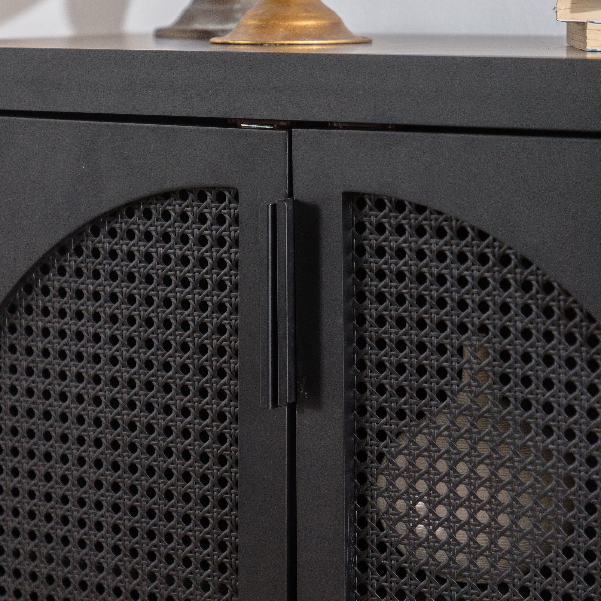 Black Accent Cabinet with Rattan Doors - Image 6