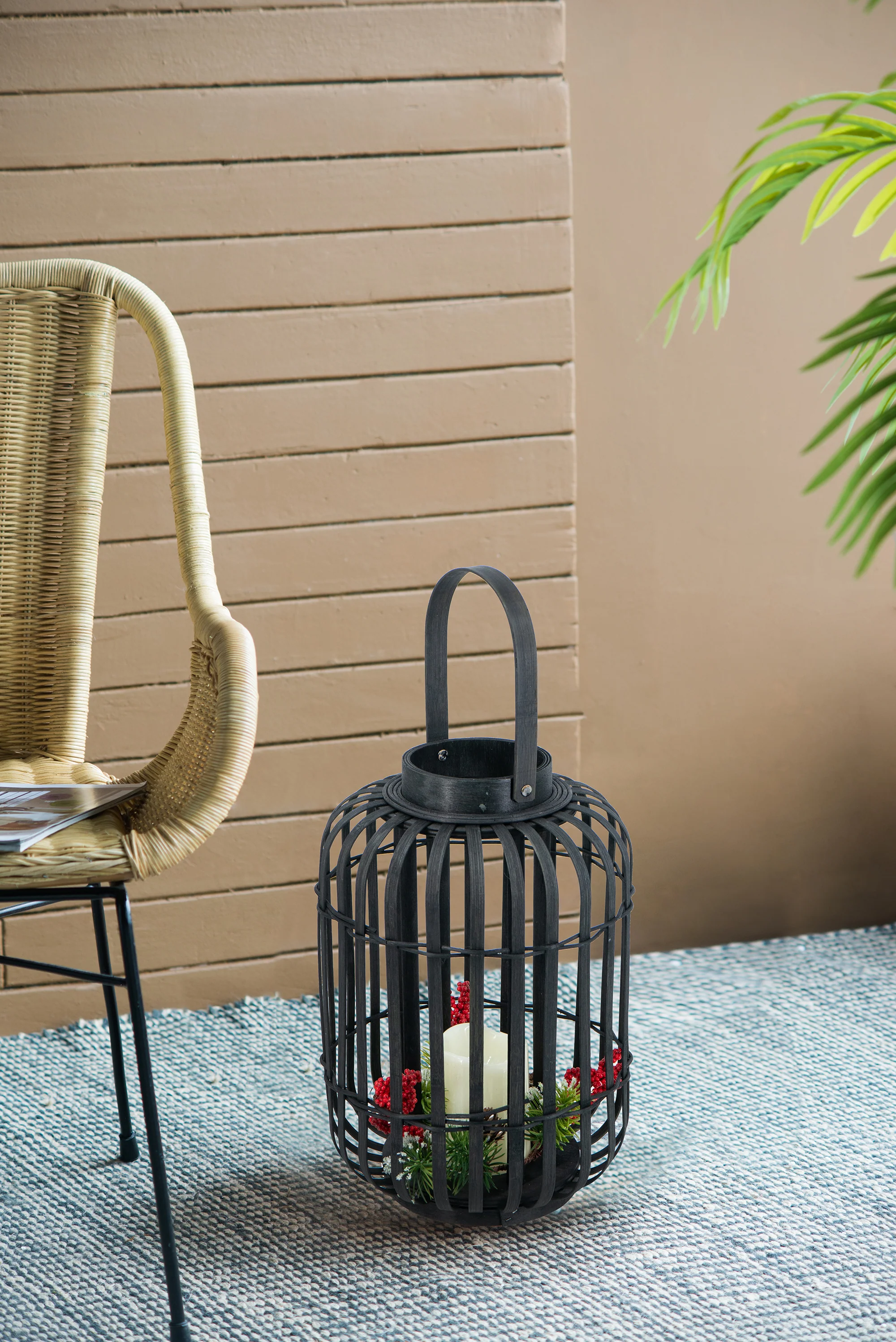 Black Bamboo Lantern with White LED Candle - Image 5
