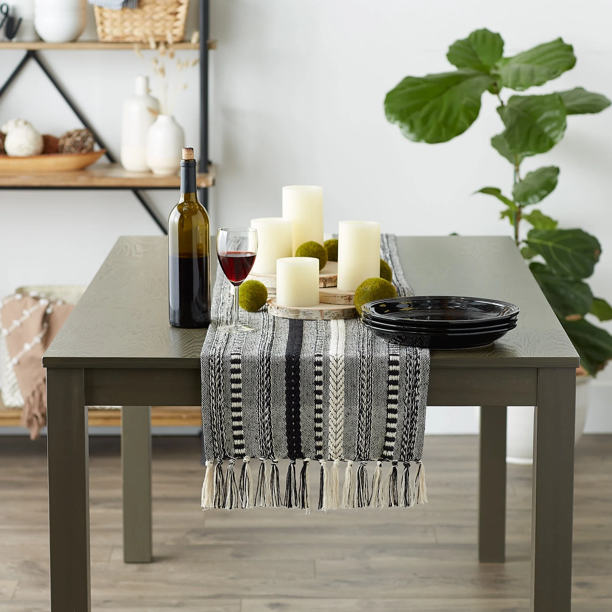 Black Braided Stripe Table Runner 15X108 - Image 3