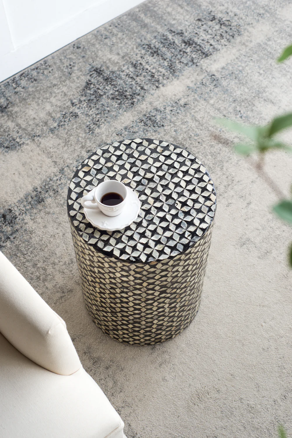 Black Round Pillar Capiz Accent Stool - Image 7