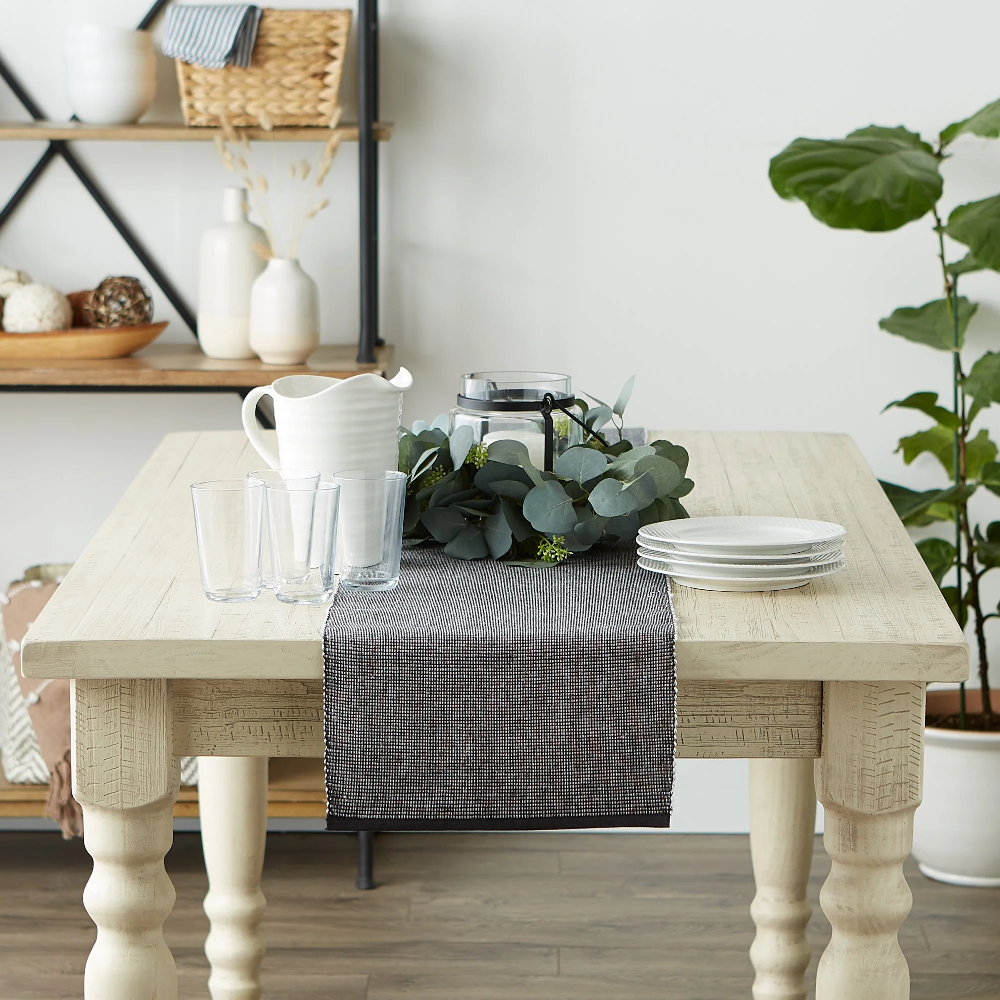 Black/White 2-Tone Ribbed Table Runner 13X72 - Image 3