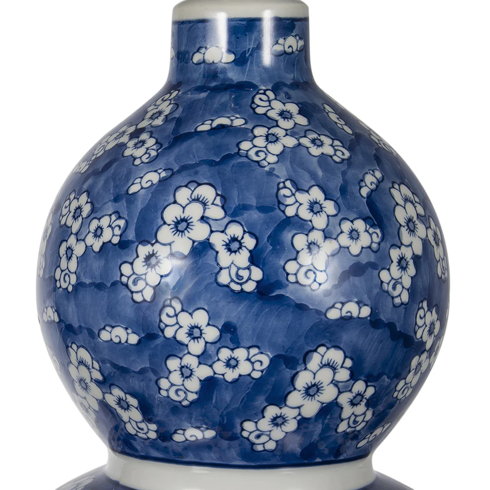 Blue and White Round Two-Tiered Ceramic Vase Lamp - Image 10