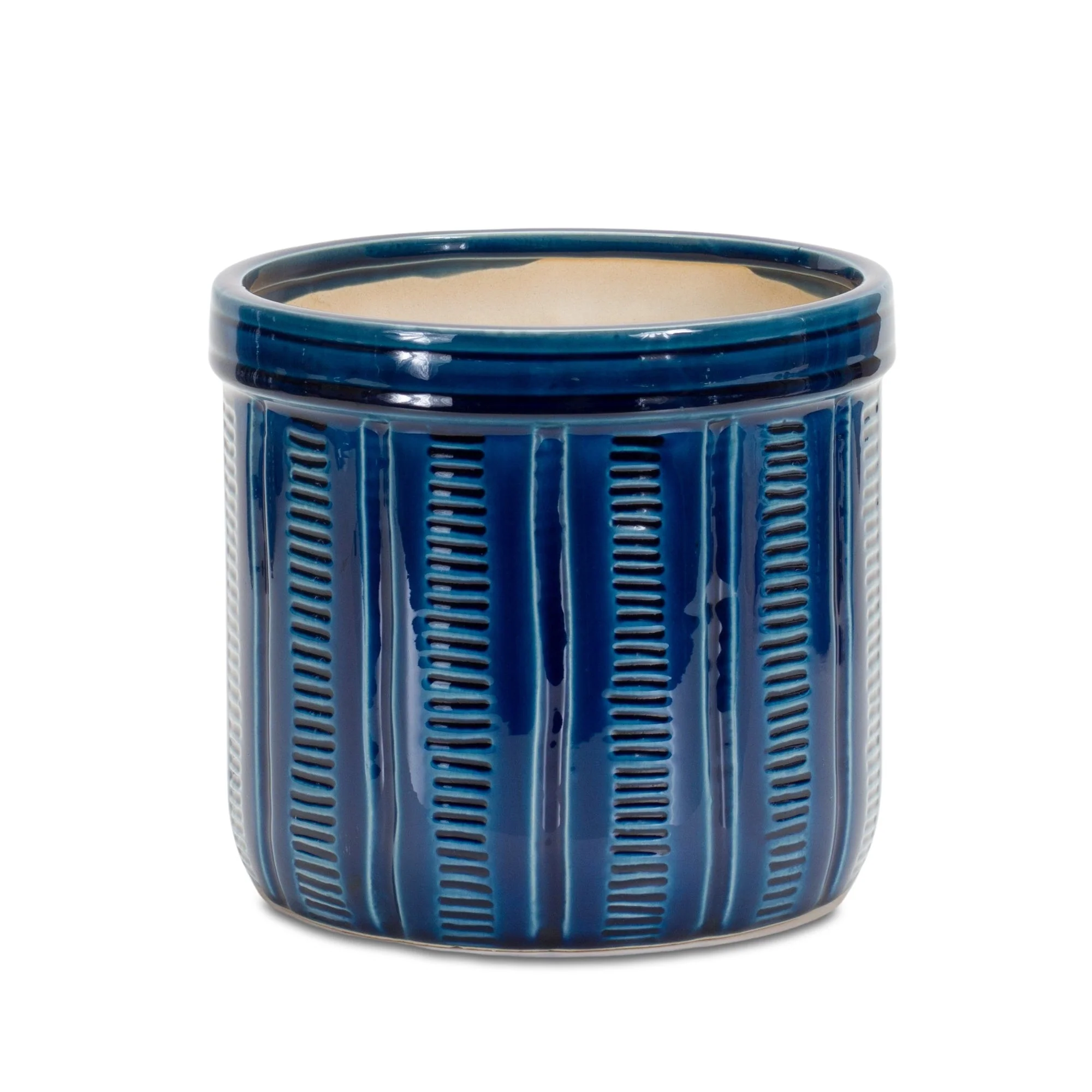 Blue Etched Terra Cotta Pot Planter, Set of 3 - Image 4