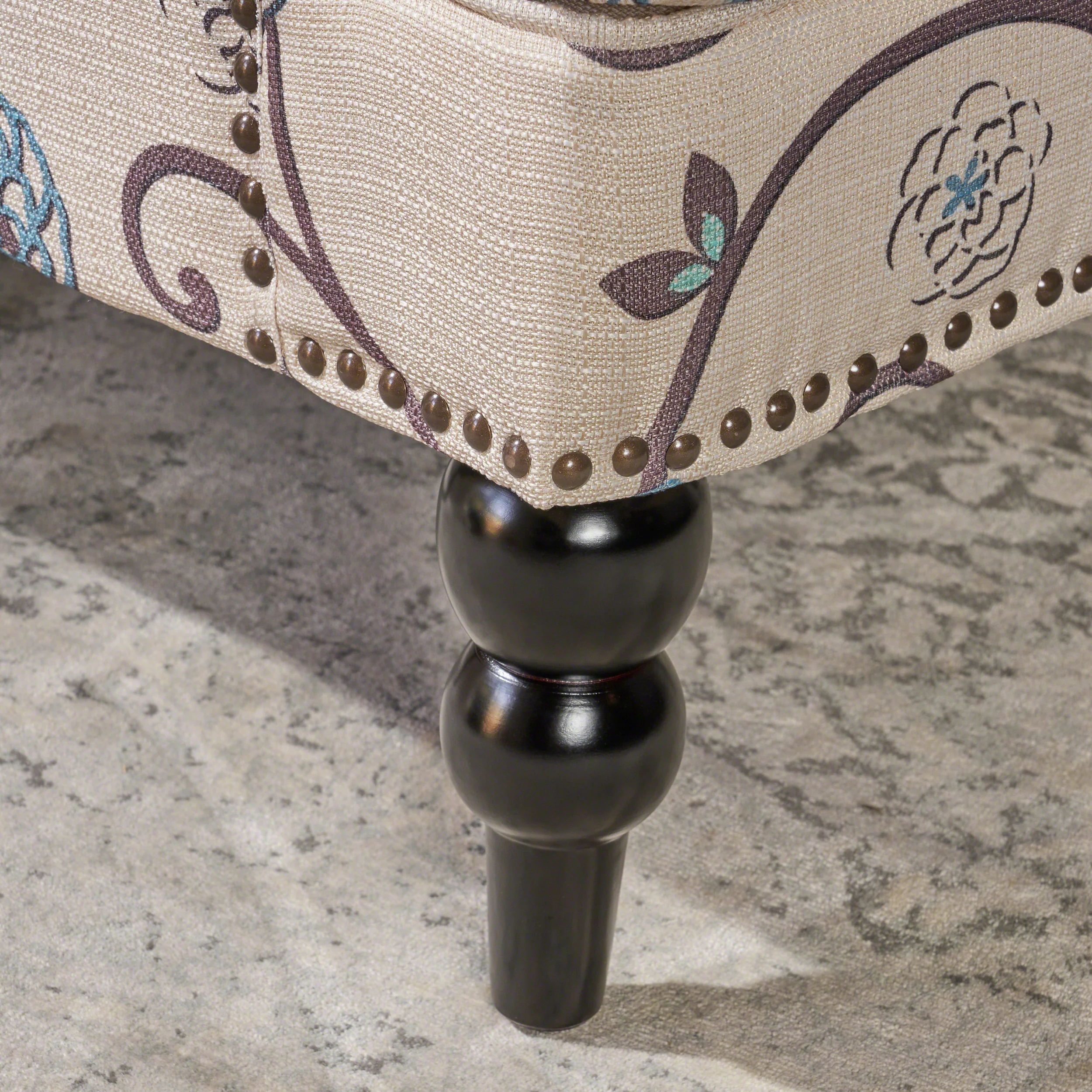 Blue Floral Club Accent Chair with Button-Tufted Diamond Stitching and Turned Legs - Image 9