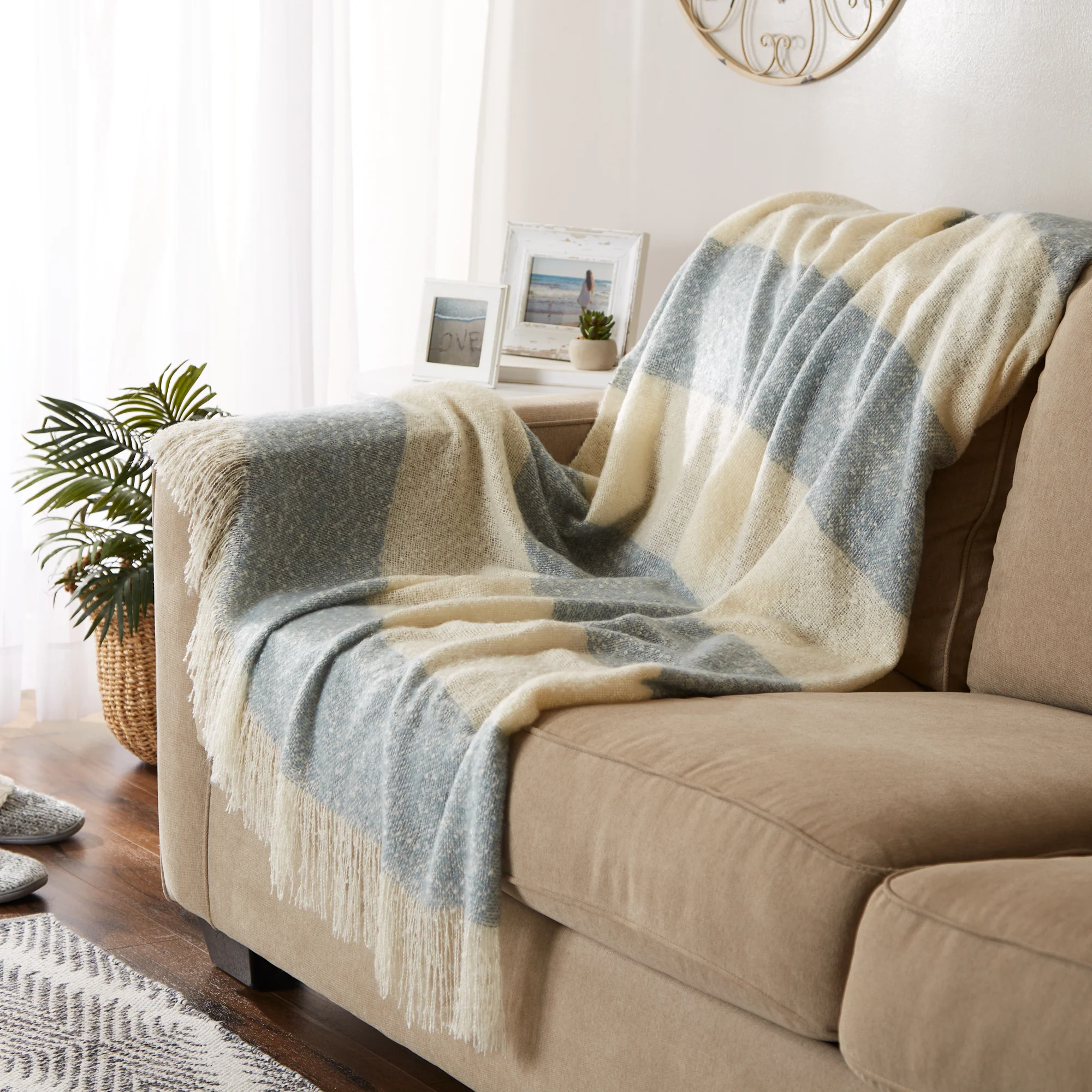 Blue Rugby Stripe Acrylic Throw - Image 2