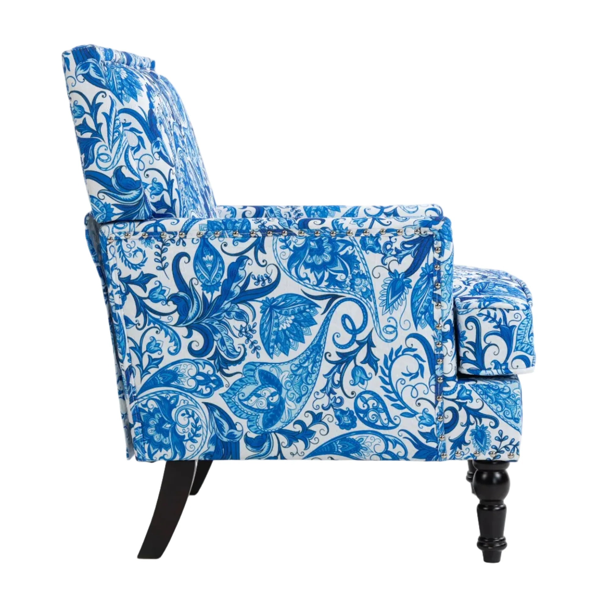 Blue & White Floral Nailhead Upholstered Accent Chair - Image 3