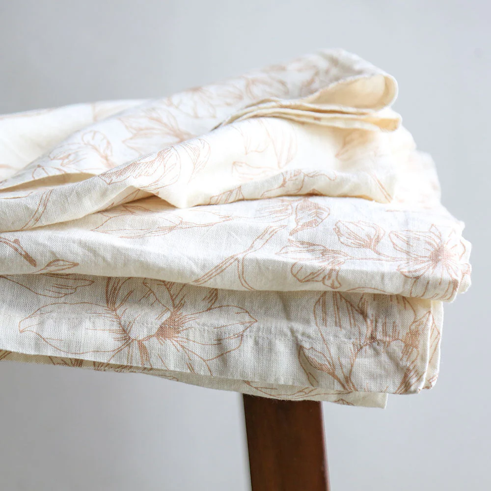 Handcrafted Linen Lilies Tablecloth in Blush, 70 x 108 in - Image 8