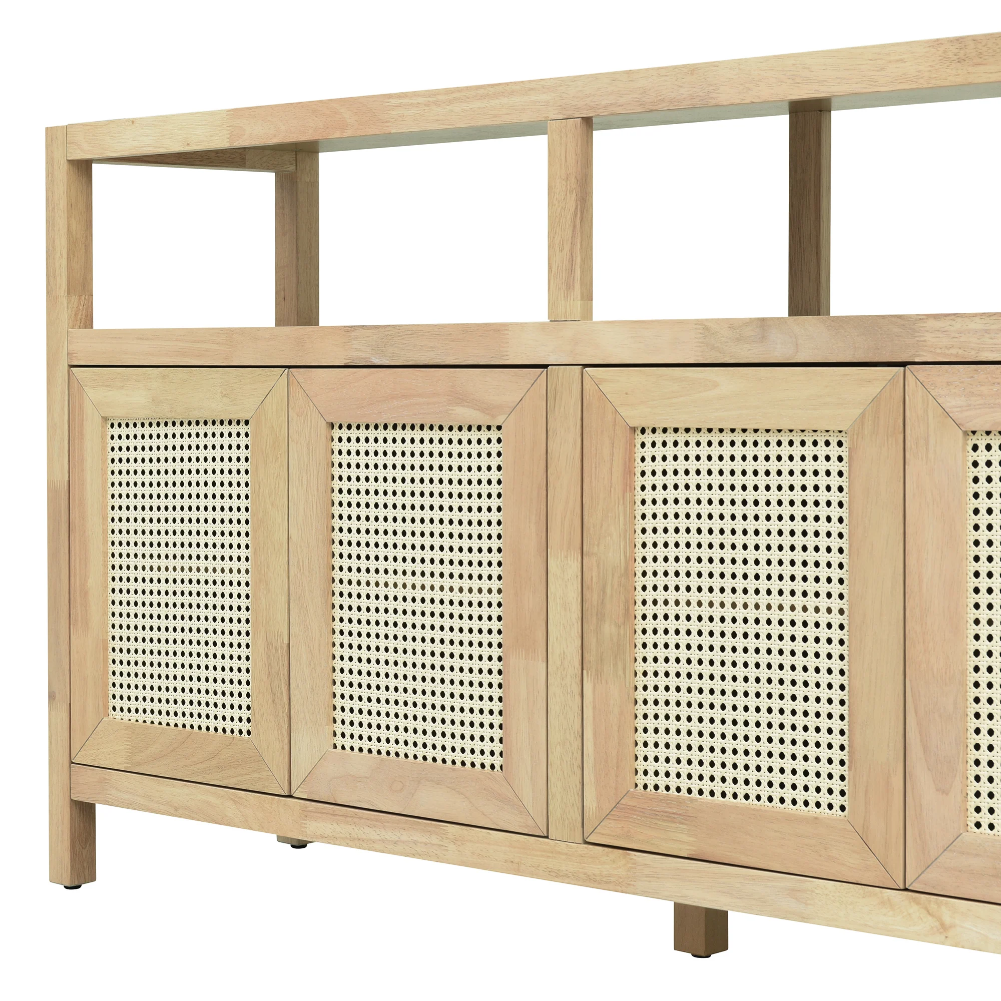Boho Rattan Buffet Storage Cabinet with Solid Wood Frame - Image 13