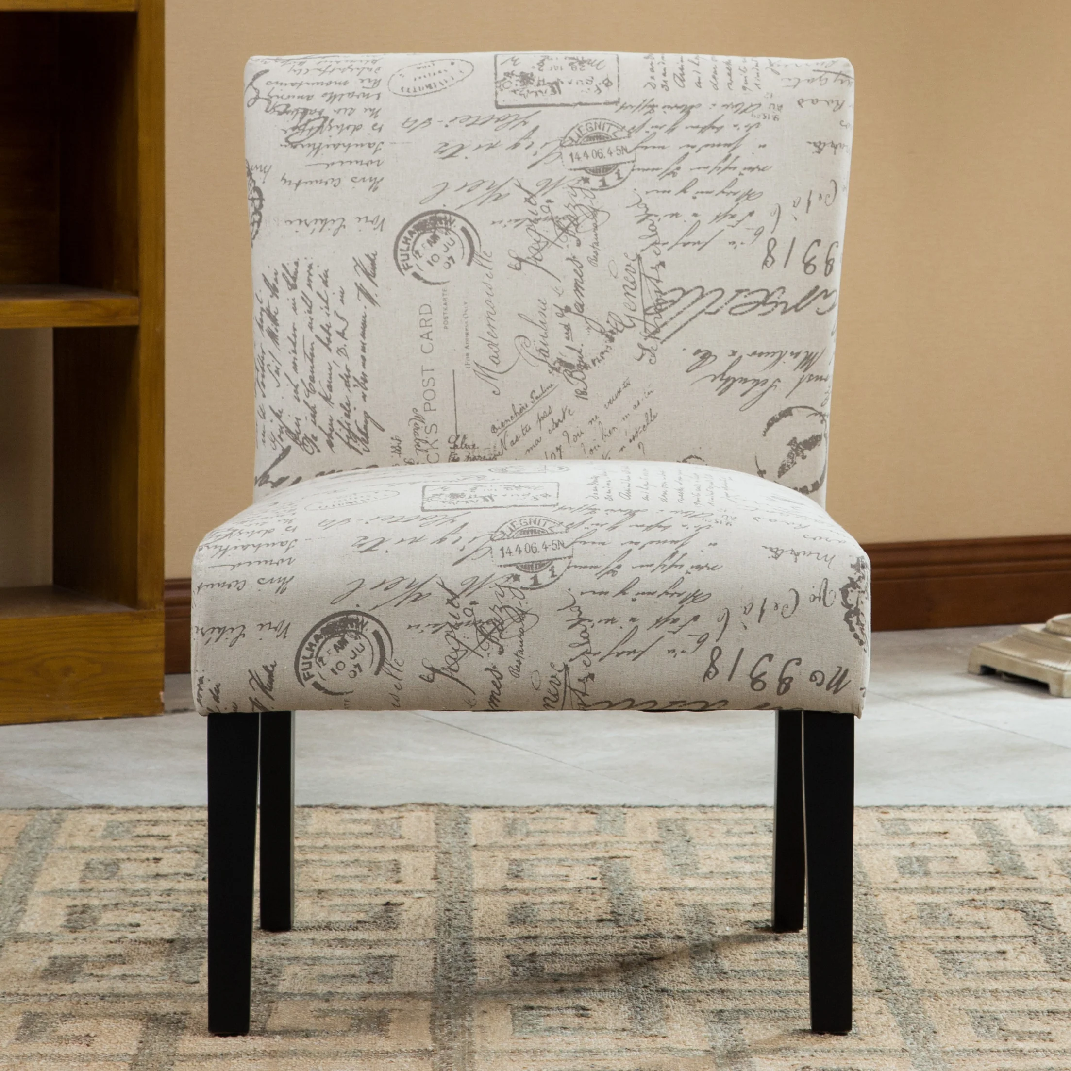 Botticelli English Letter Print Armless Accent Chair - Image 3