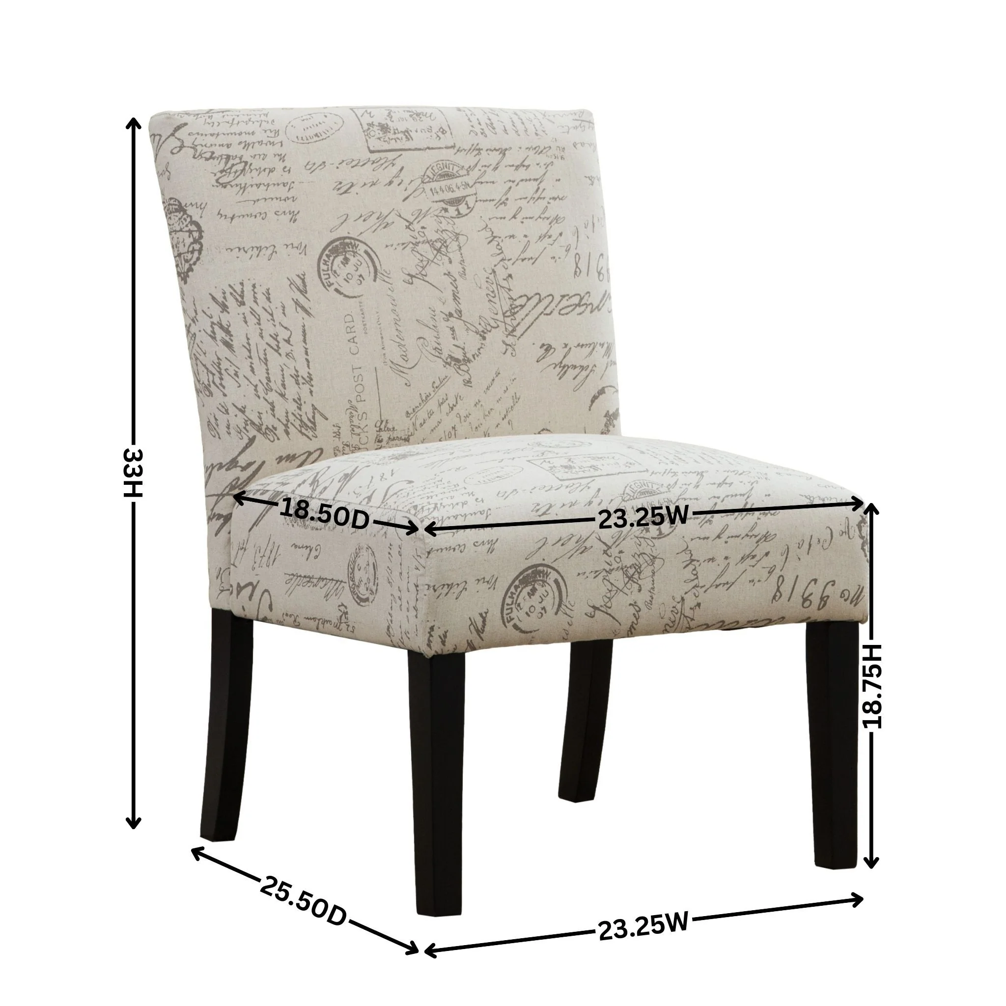 Botticelli English Letter Print Armless Accent Chair - Image 8