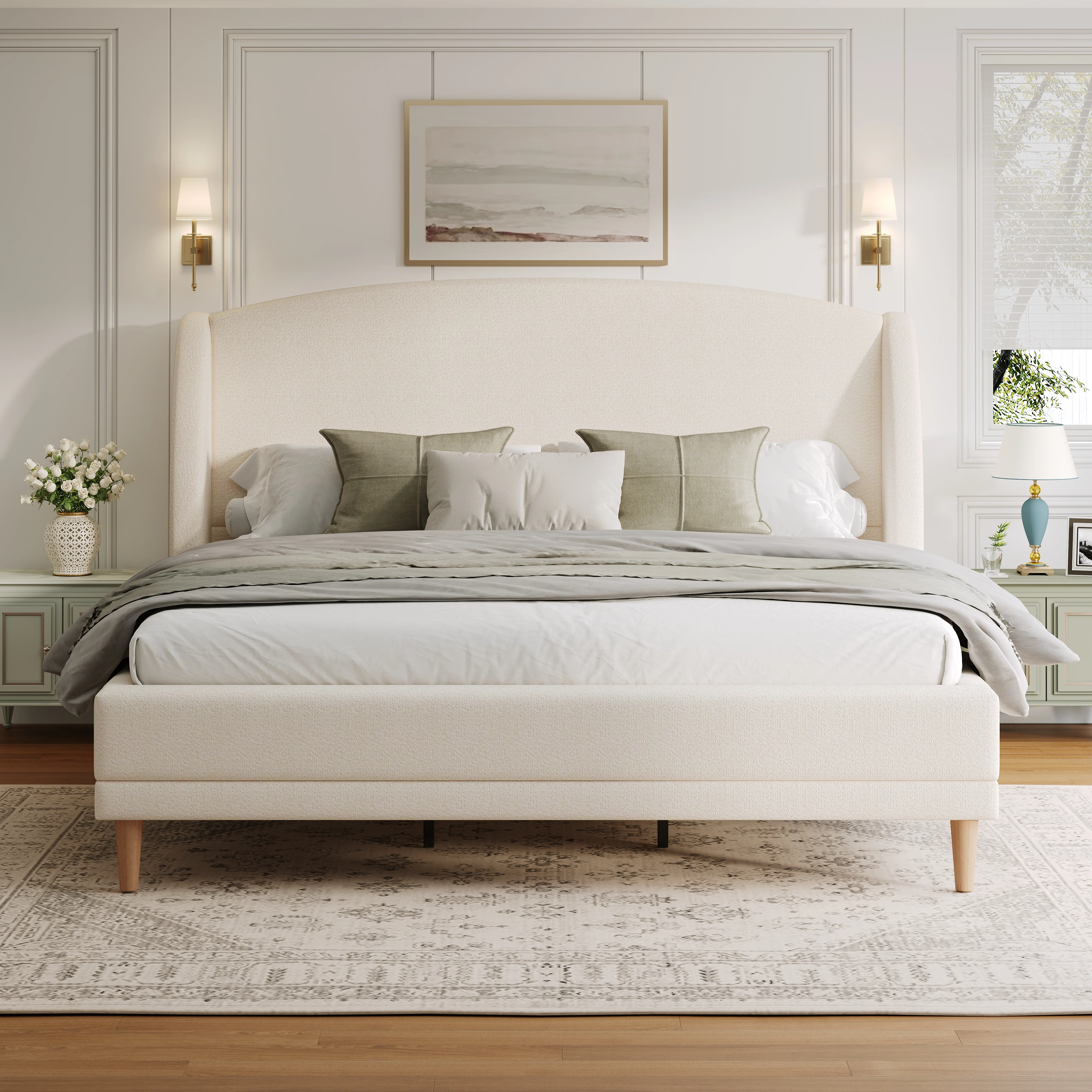Boucle Fabric Upholstered Platform Bed - Image 8