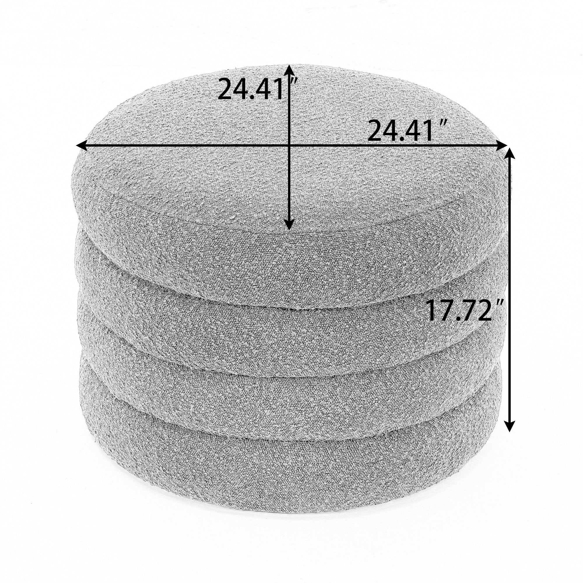 Boucle Storage Round Ottoman Footstool With Wooden Shelving - Image 11
