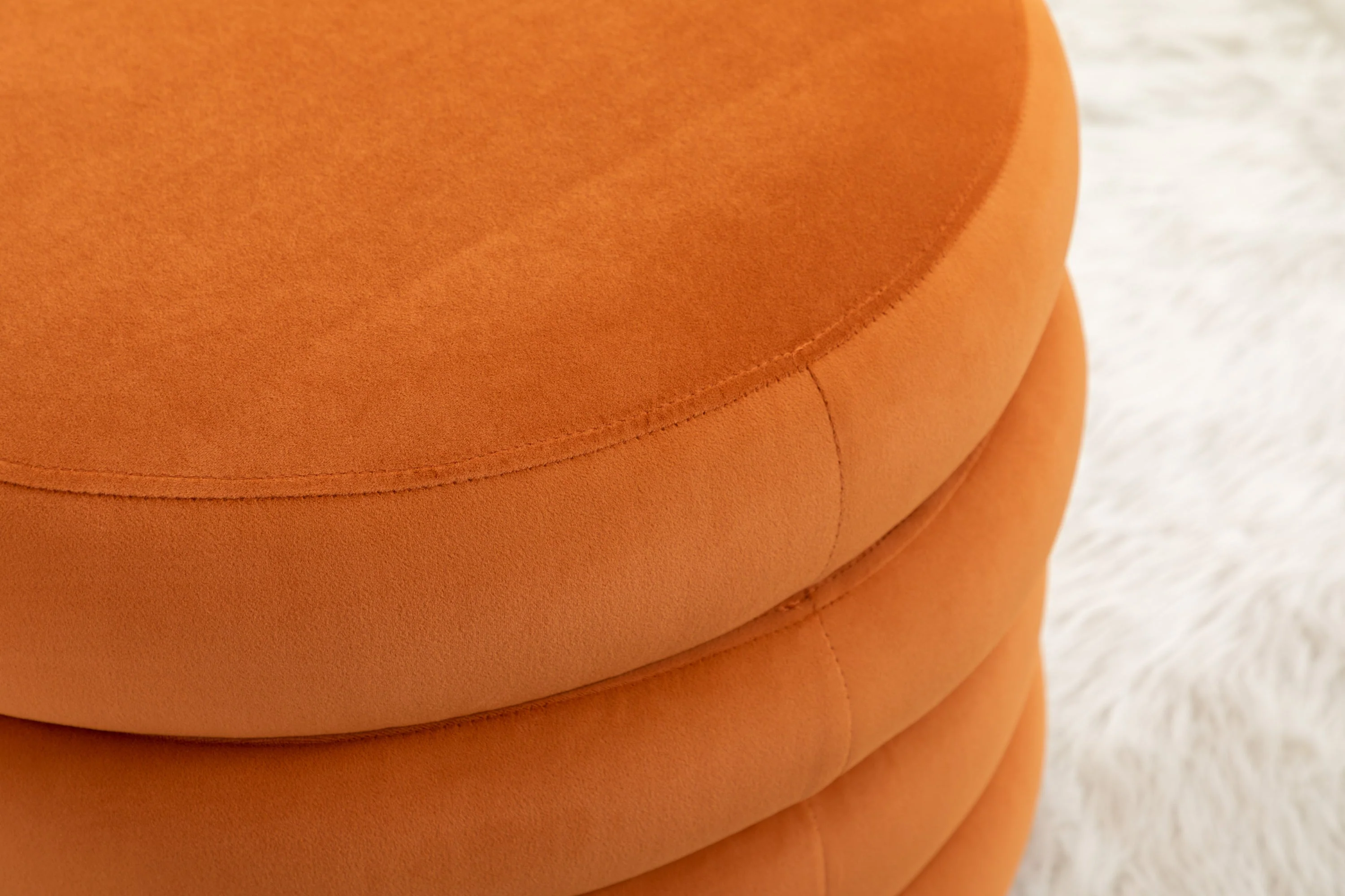 Boucle Storage Round Ottoman Footstool With Wooden Shelving - Image 33