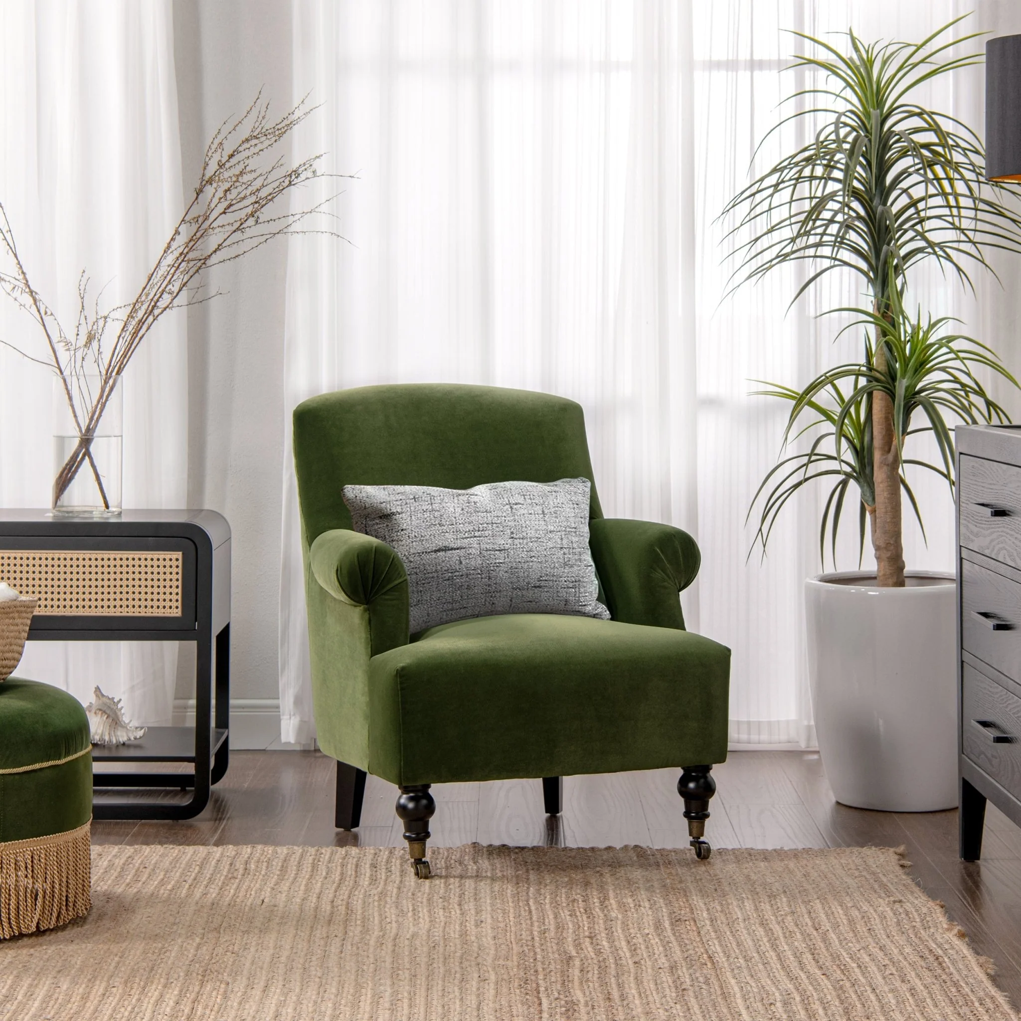 Boutique 30" Upholstered Accent Chair with Rolled Arms and Wood Turn Legs - Image 2