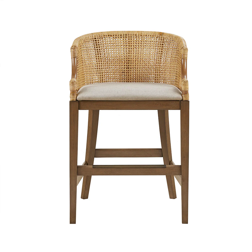 Broadenx 25" Counter Stool with Rattan Rounded Back and Recessed Arms - Image 3