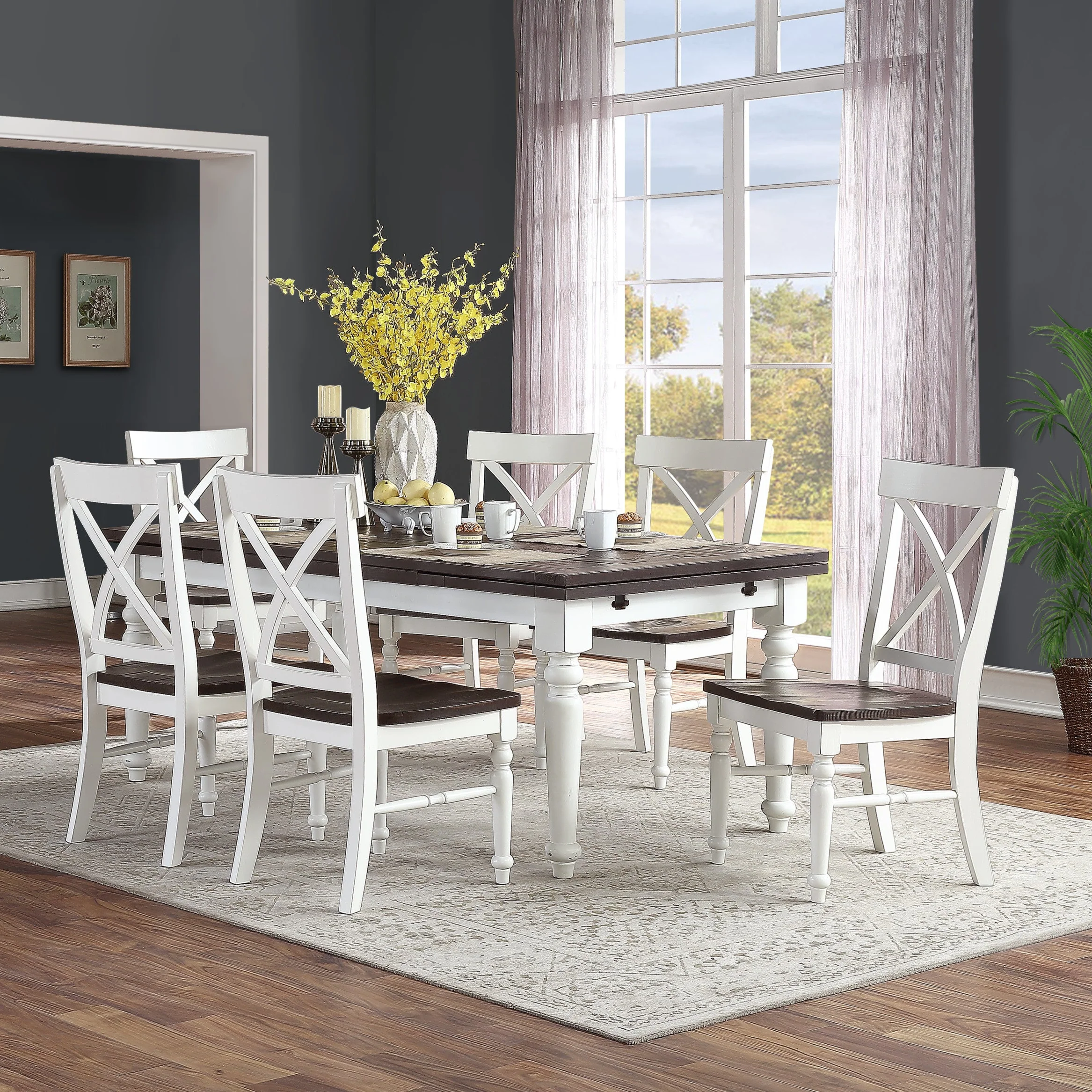 Brown and White Dining Chairs, Set of 2 - Image 2
