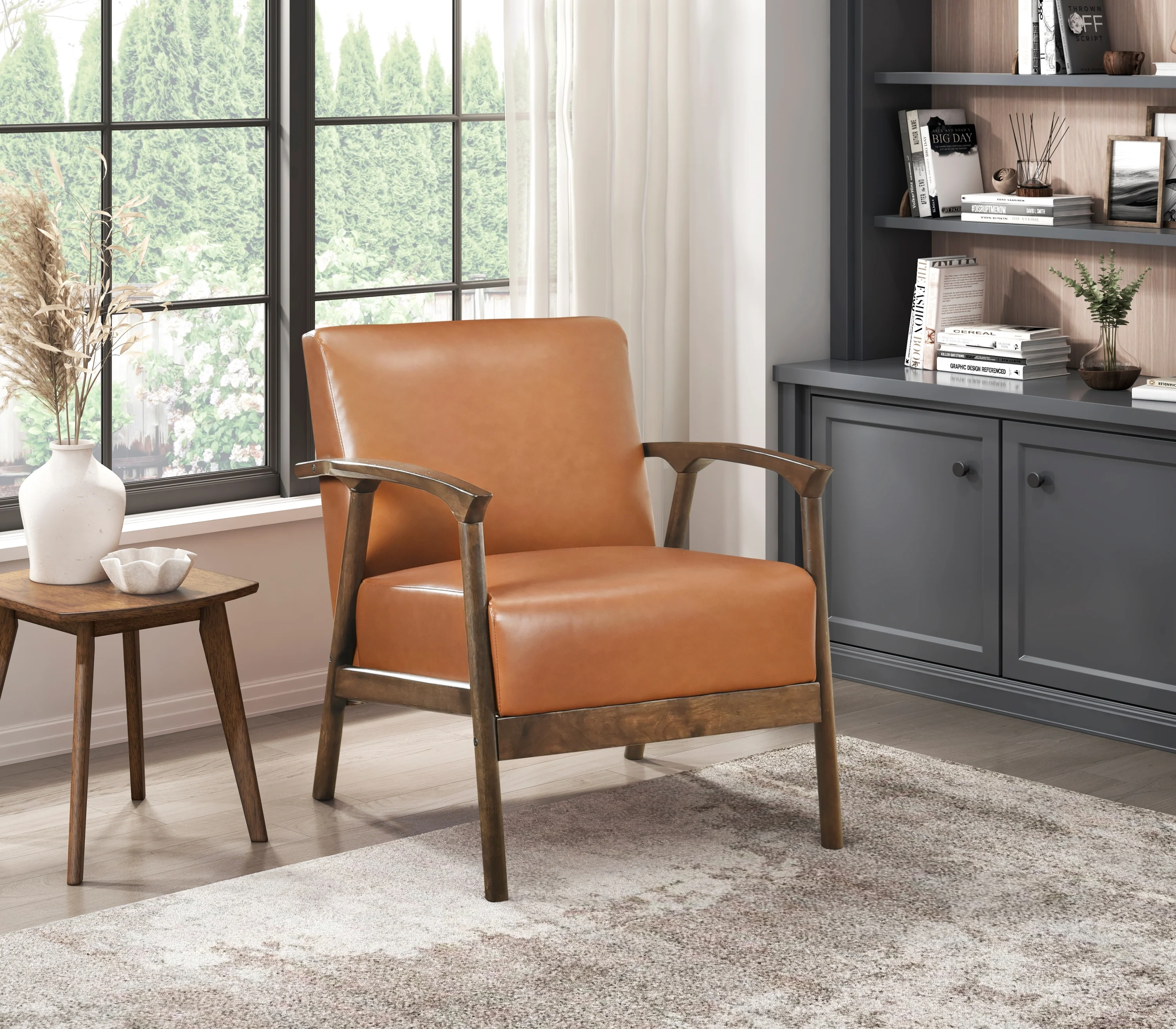 Faux Leather Upholstered Accent Chair in Brown - Image 2