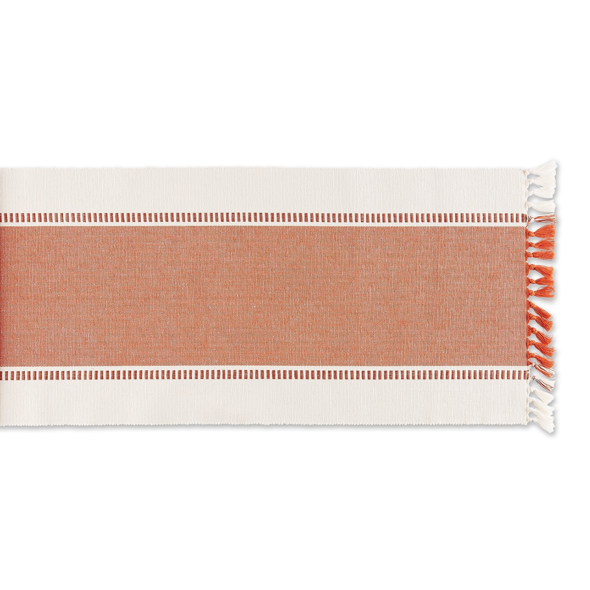 Burnt Orange Striped Fringe Ribbed Table Runner 13X72 - Image 2