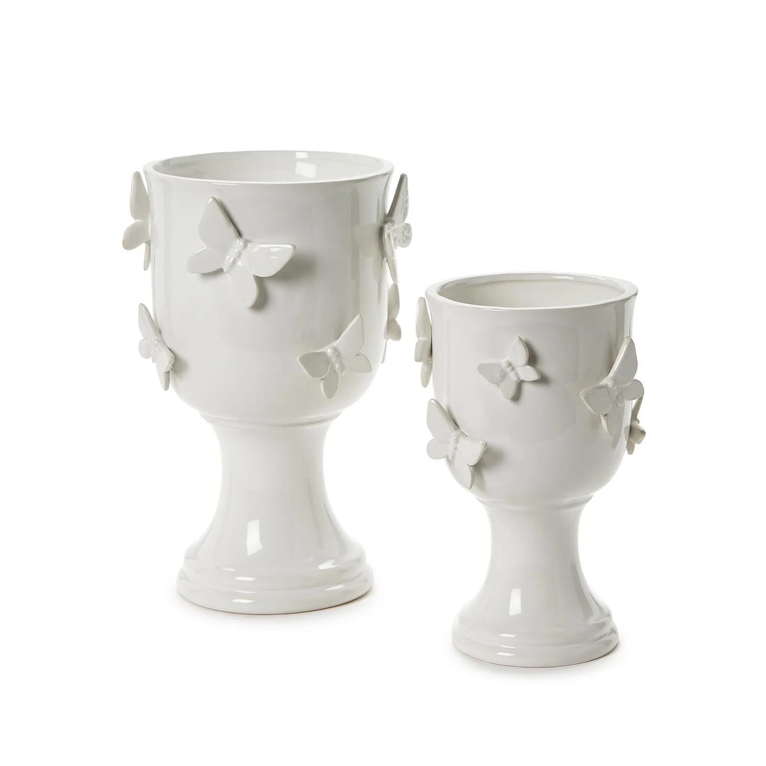 Butterfly Pedestal Cachepots with Sculpted Butterflies, Set of 2 - Image 4