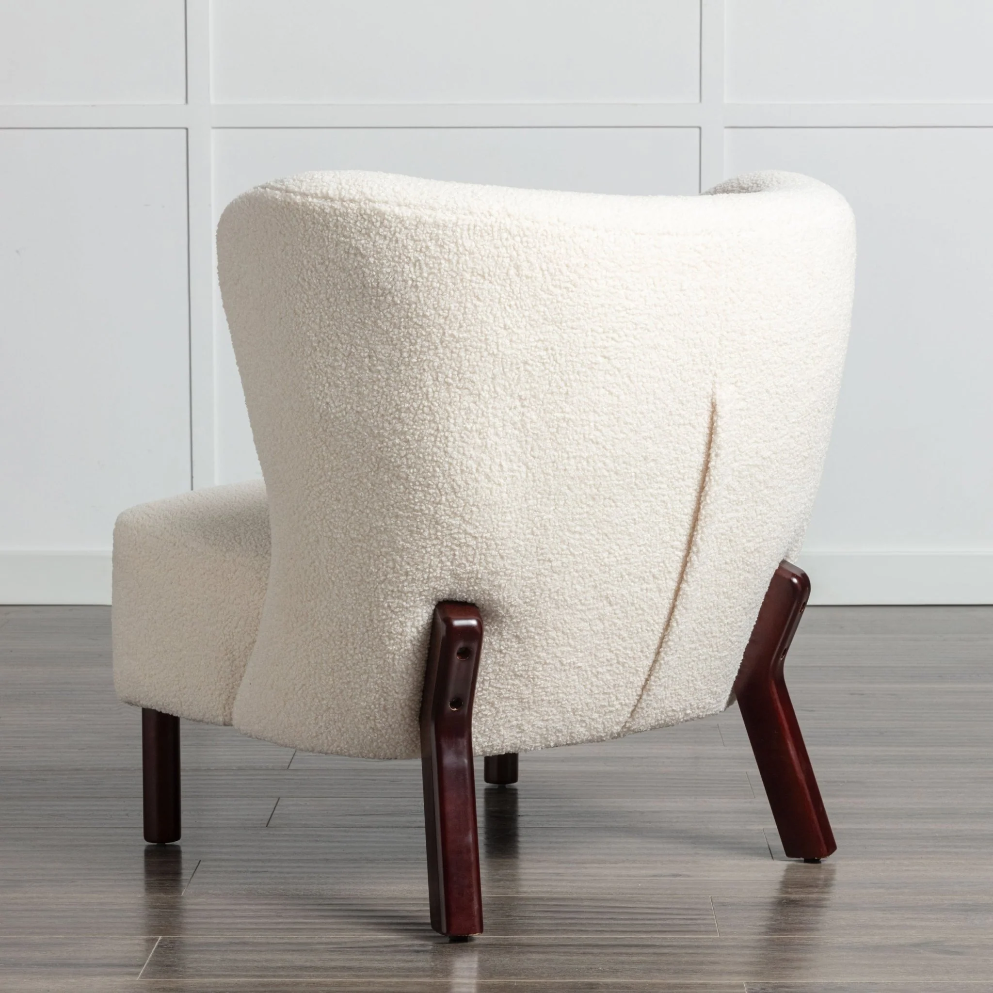 Button Tufted Upholstered Armless Chair with Wing Back and Wooden Legs - Image 10
