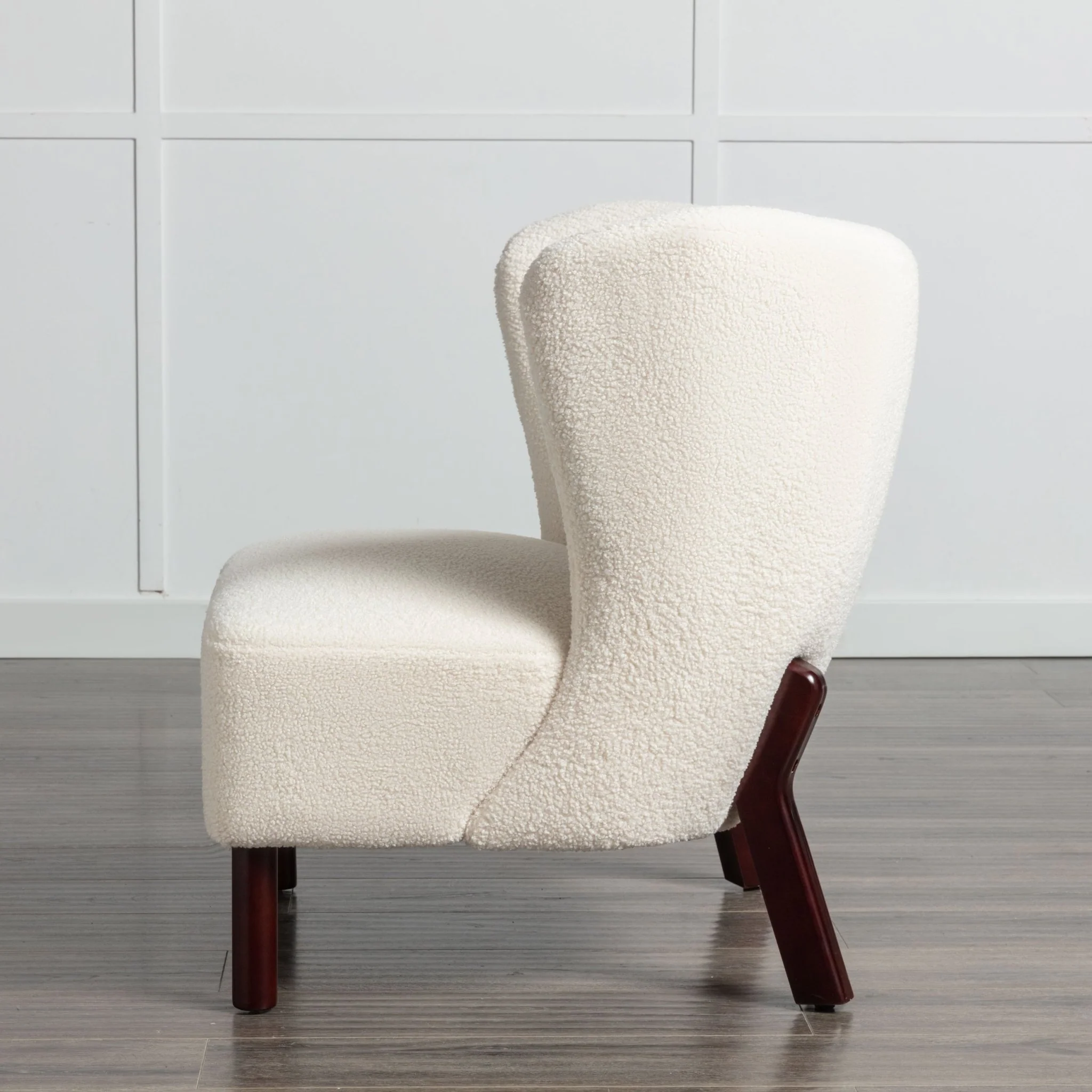 Button Tufted Upholstered Armless Chair with Wing Back and Wooden Legs - Image 9