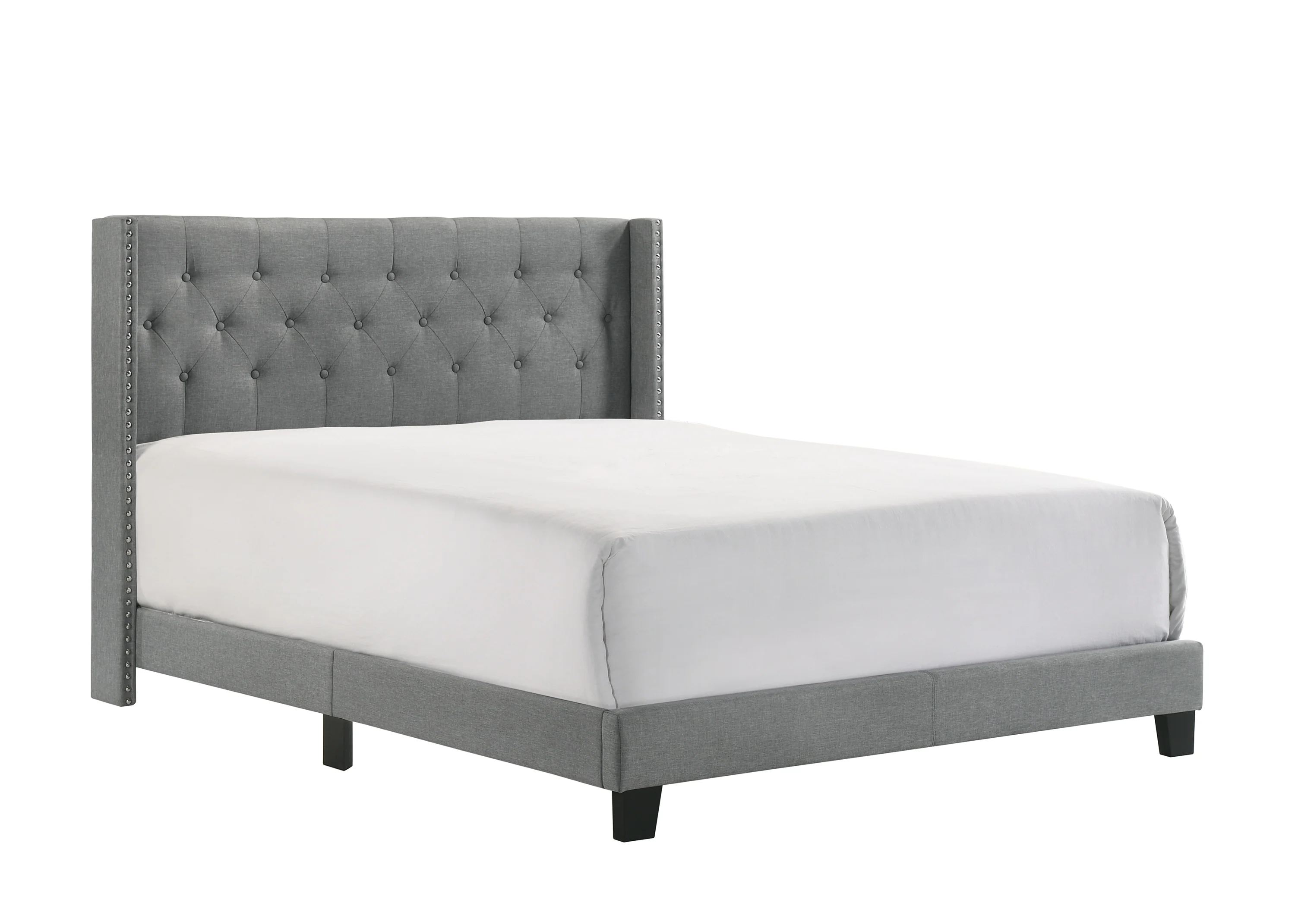 Button-Tufted Wingback Fabric Bed