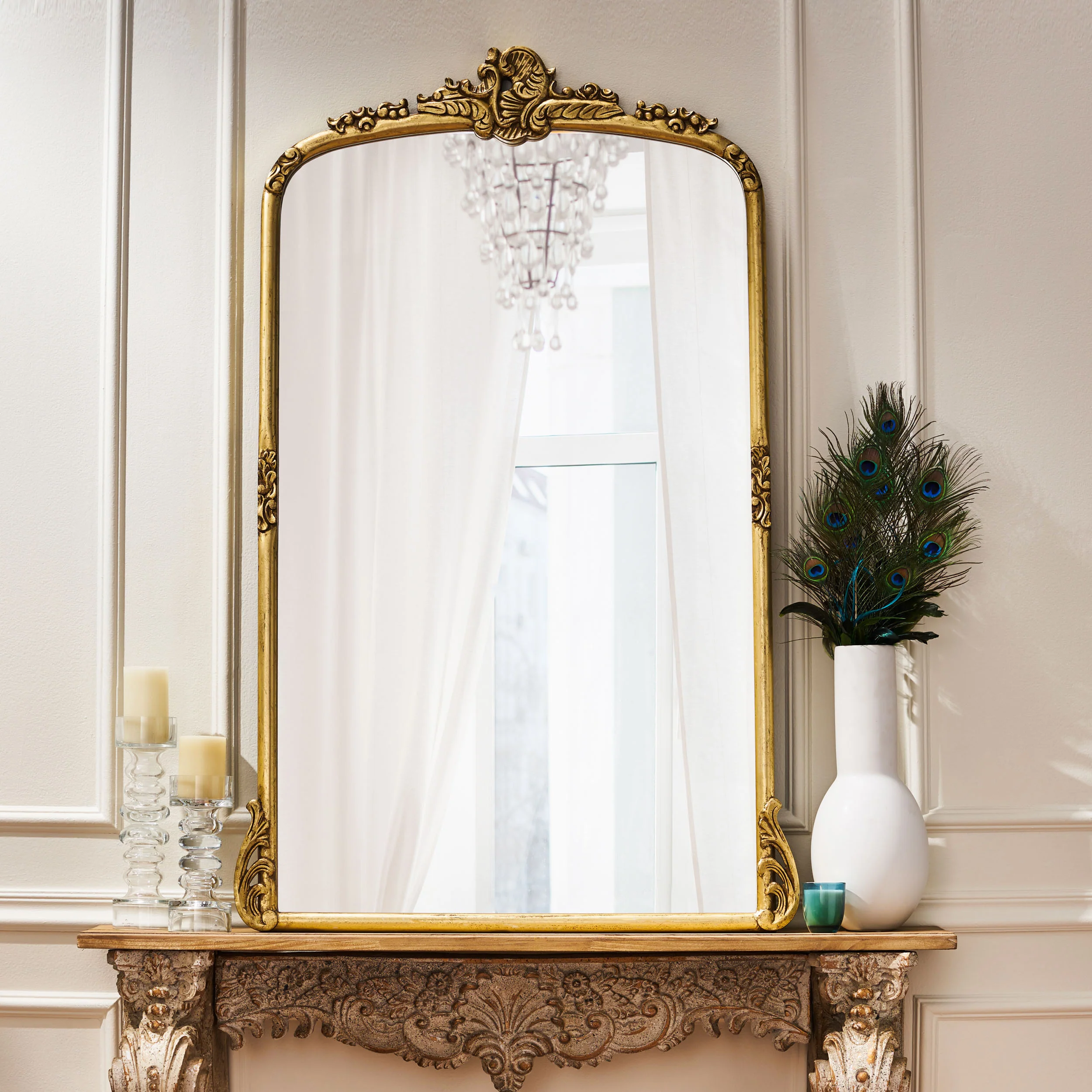Traditional Handcrafted Gold Over Mantle Mirror - Image 5
