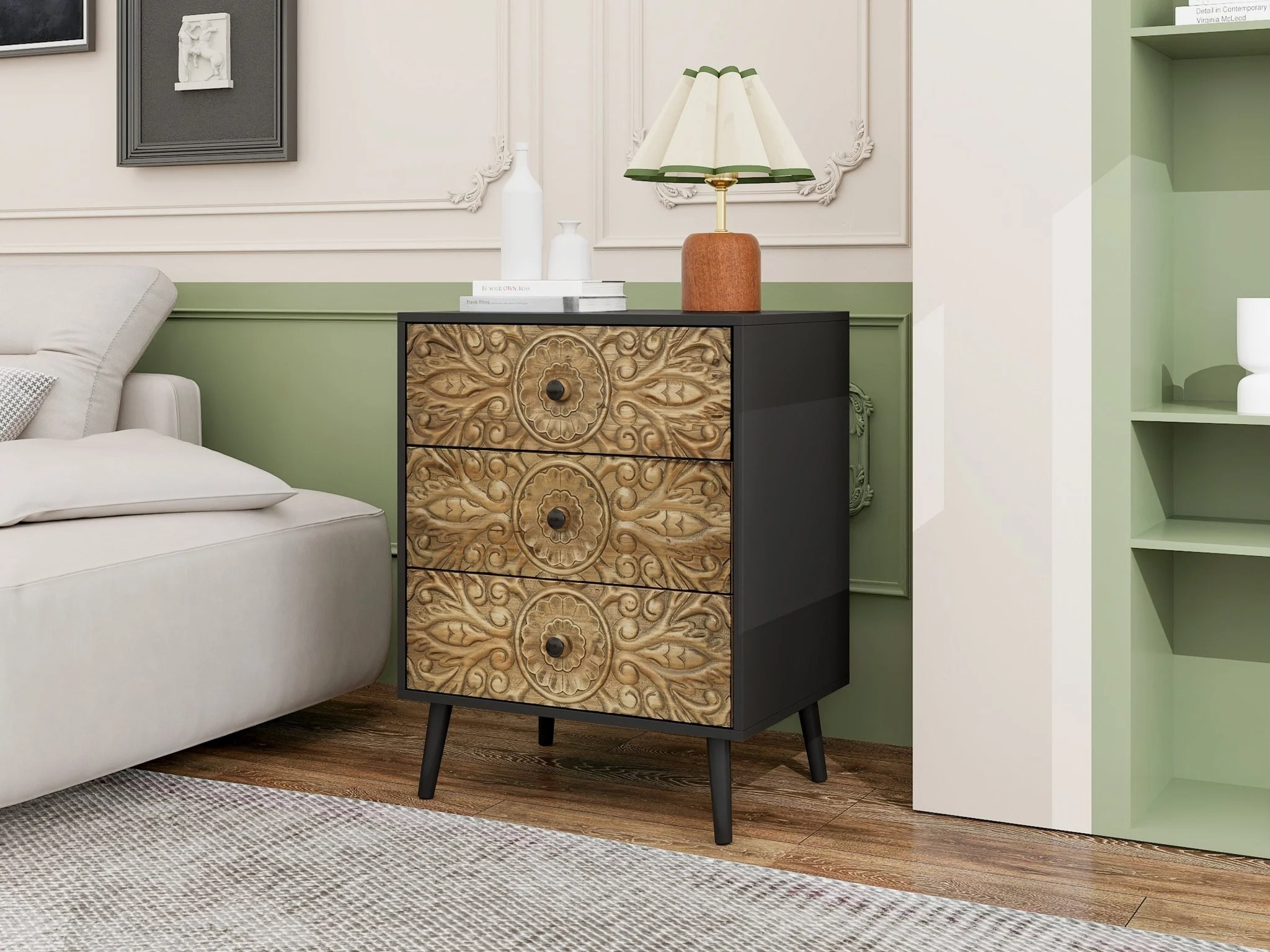 Cabinet with 3 Drawers and Hand-Carved Design - Image 10
