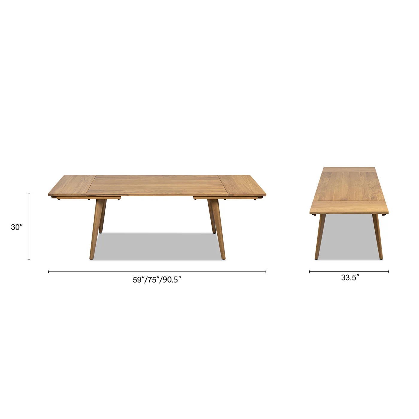 Capri 59-90.5" Solid Oak Wood 4-6 Seat Extendable Leaf Dining Table - Image 12