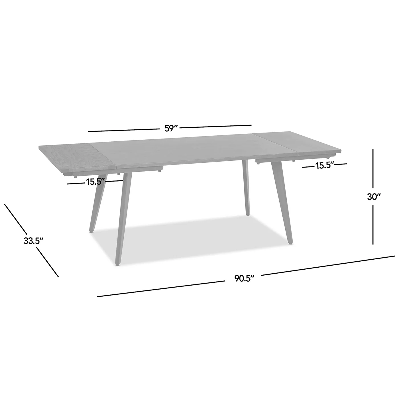 Capri 59-90.5" Solid Oak Wood 4-6 Seat Extendable Leaf Dining Table - Image 15