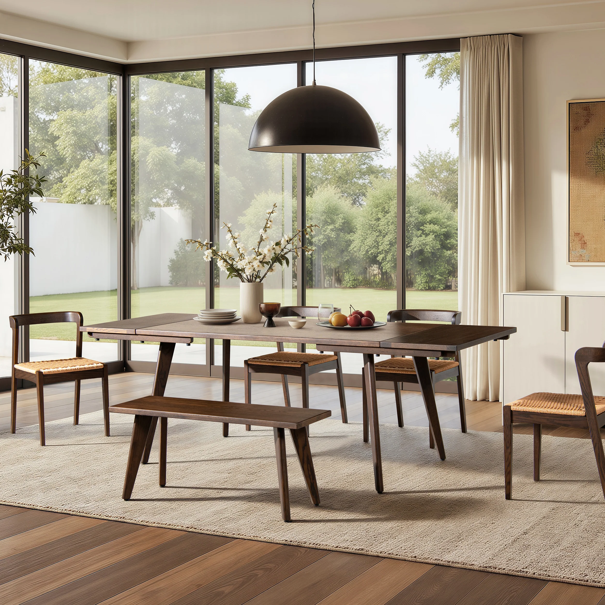 Capri 59-90.5" Solid Oak Wood 4-6 Seat Extendable Leaf Dining Table - Image 32