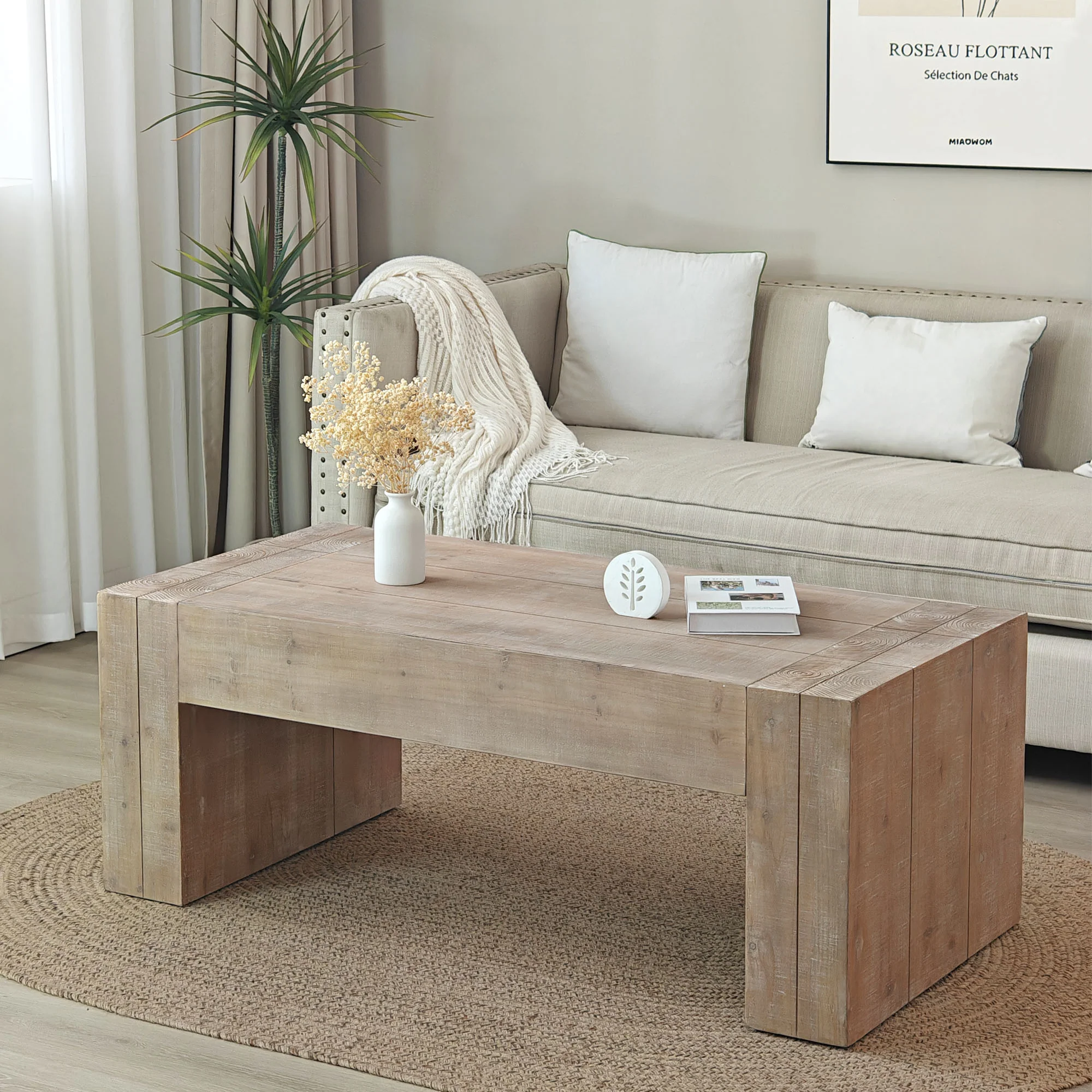 Carrying Rectangular Coffee Table with Wood Frame - Image 2