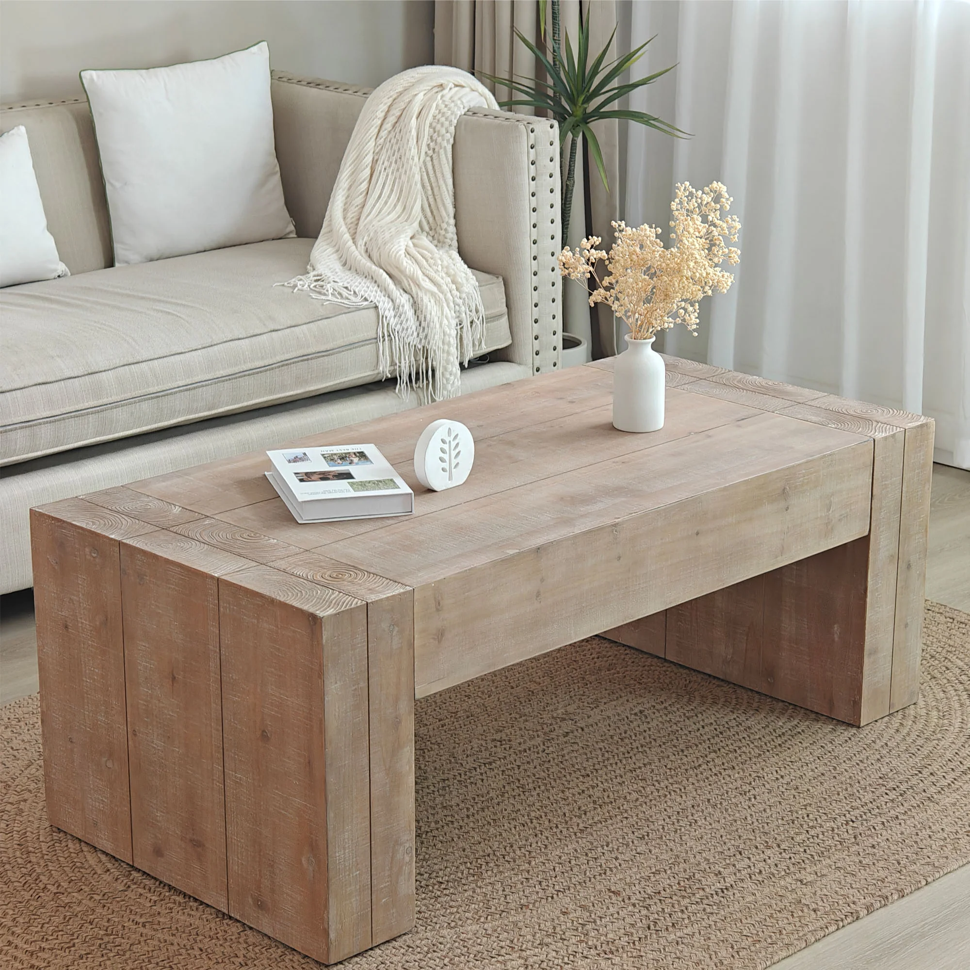 Carrying Rectangular Coffee Table with Wood Frame - Image 9