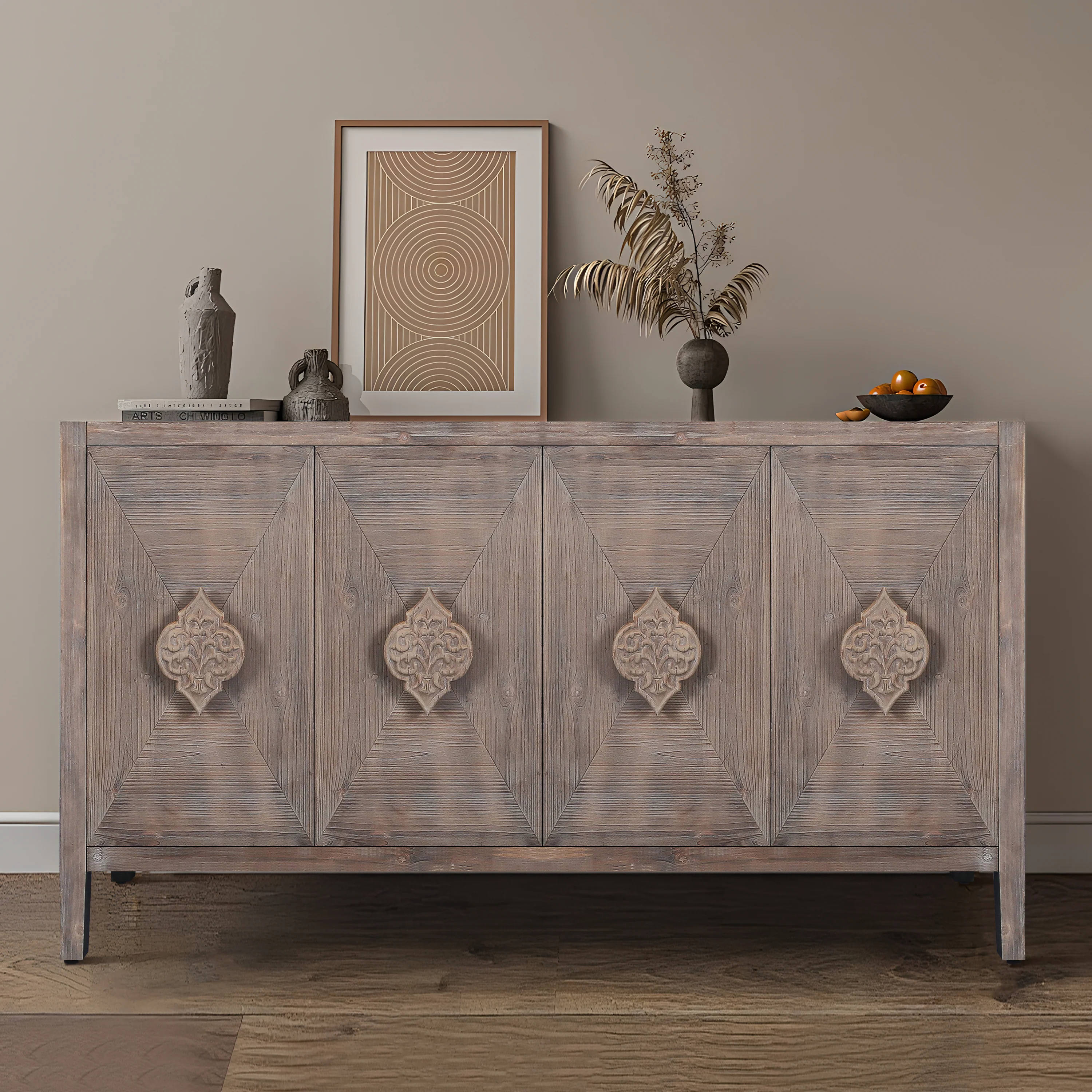 Carved Flower Door Cabinet