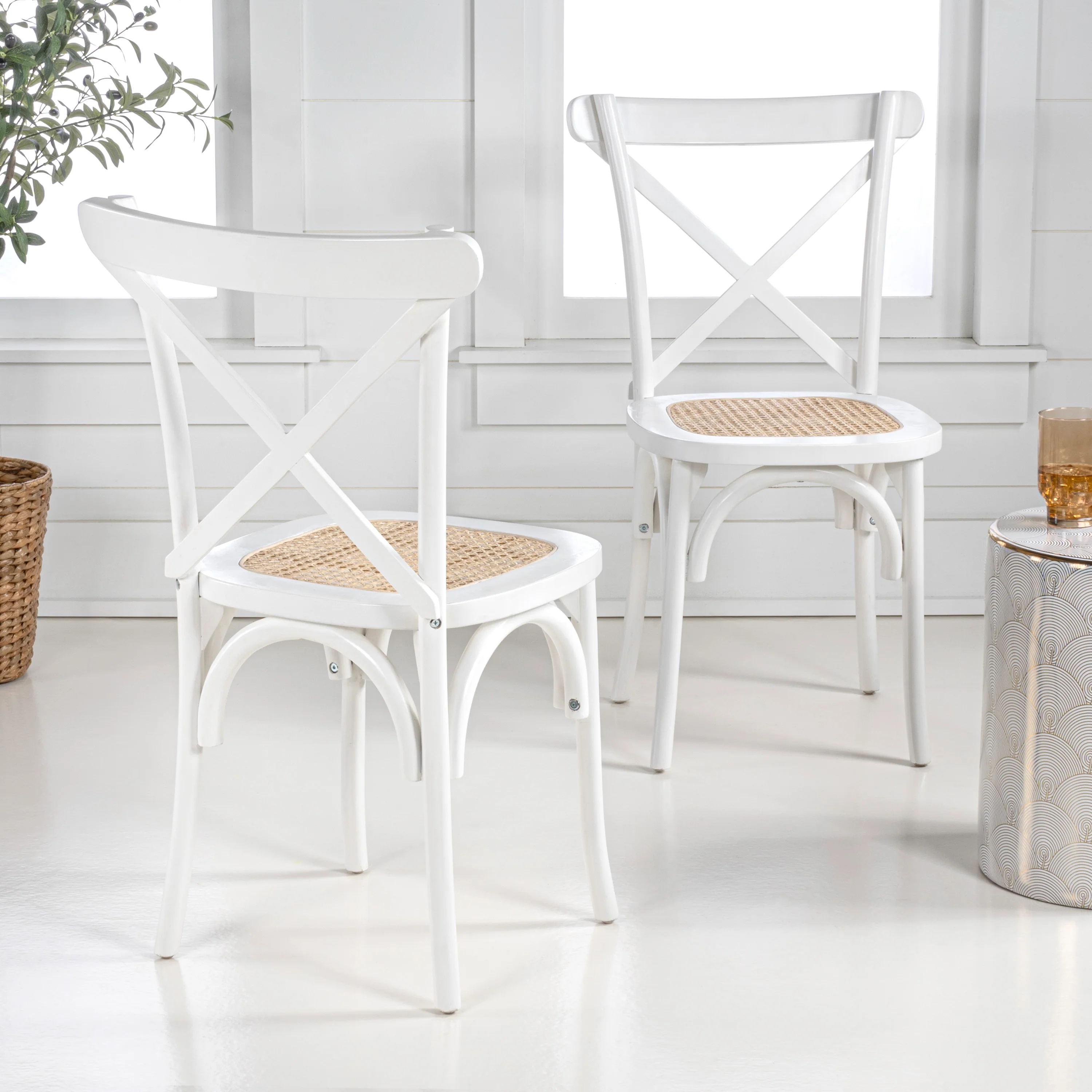 Cassis X-Back Wood Rattan Dining Chair, Set of 2 - Image 11