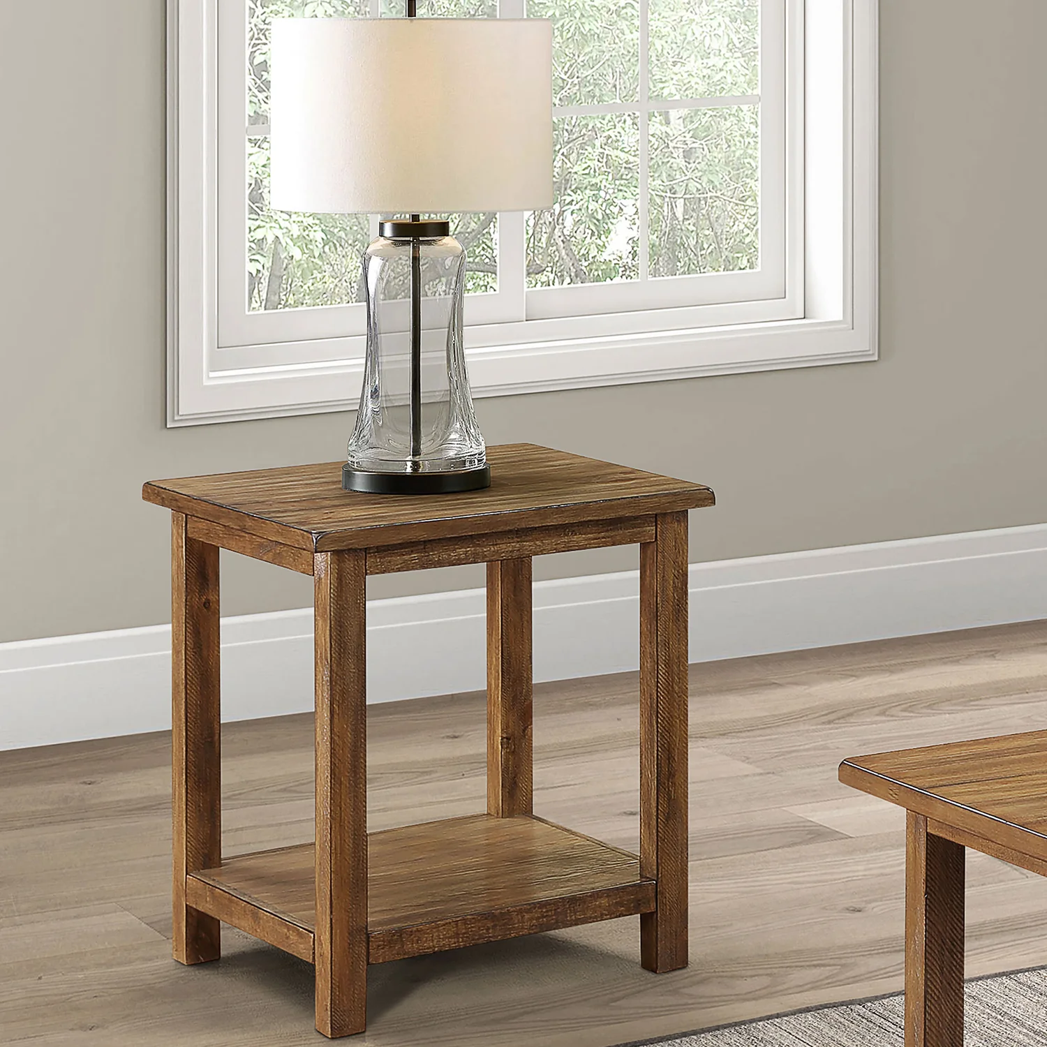 Castleton Distressed Brown Wood End Table with Shelf - Image 2