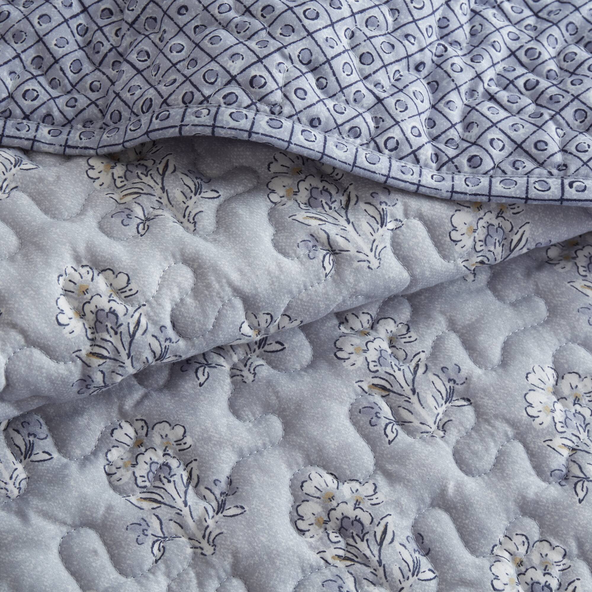 3 Piece Soft Blue Ruffle Printed Quilt Set - Image 16