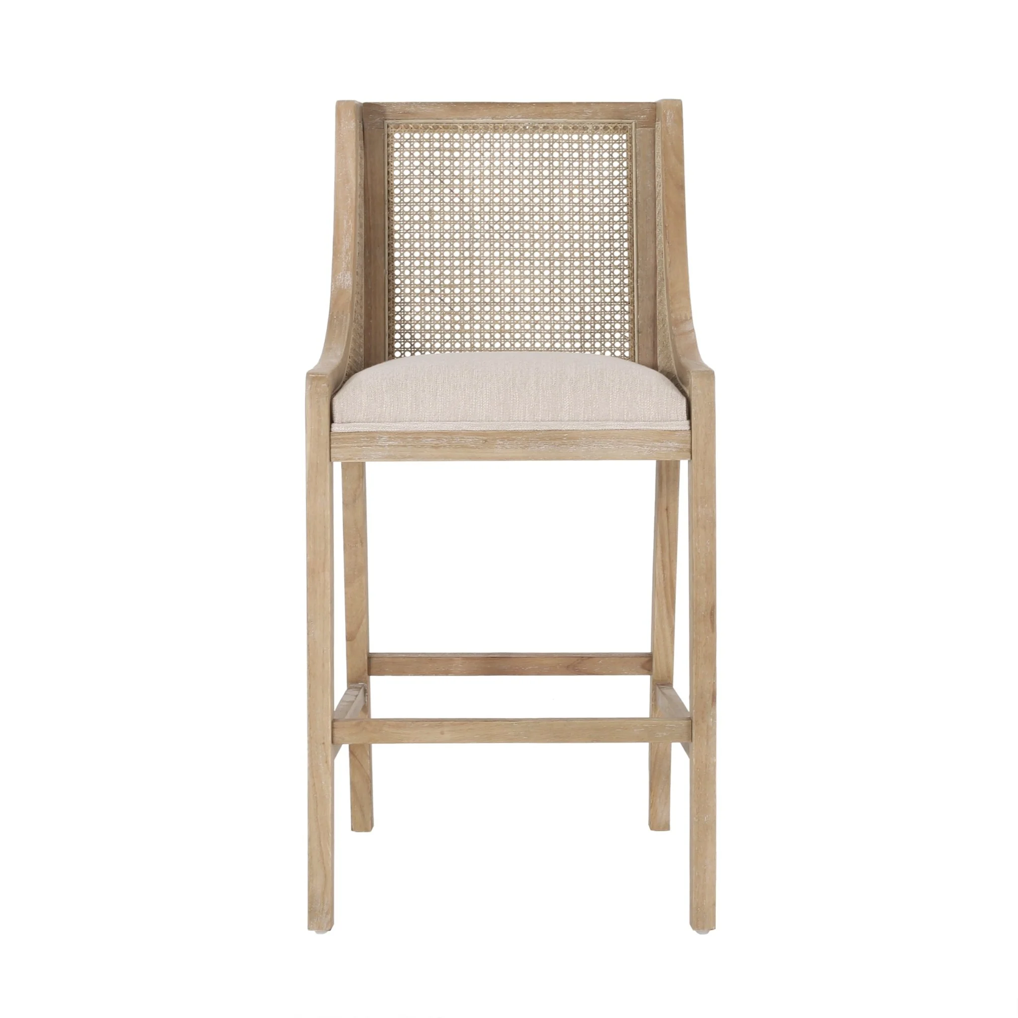 Celestiality Upholstered Barstool with Cane Webbing Backrest, Set of 2 - Image 4