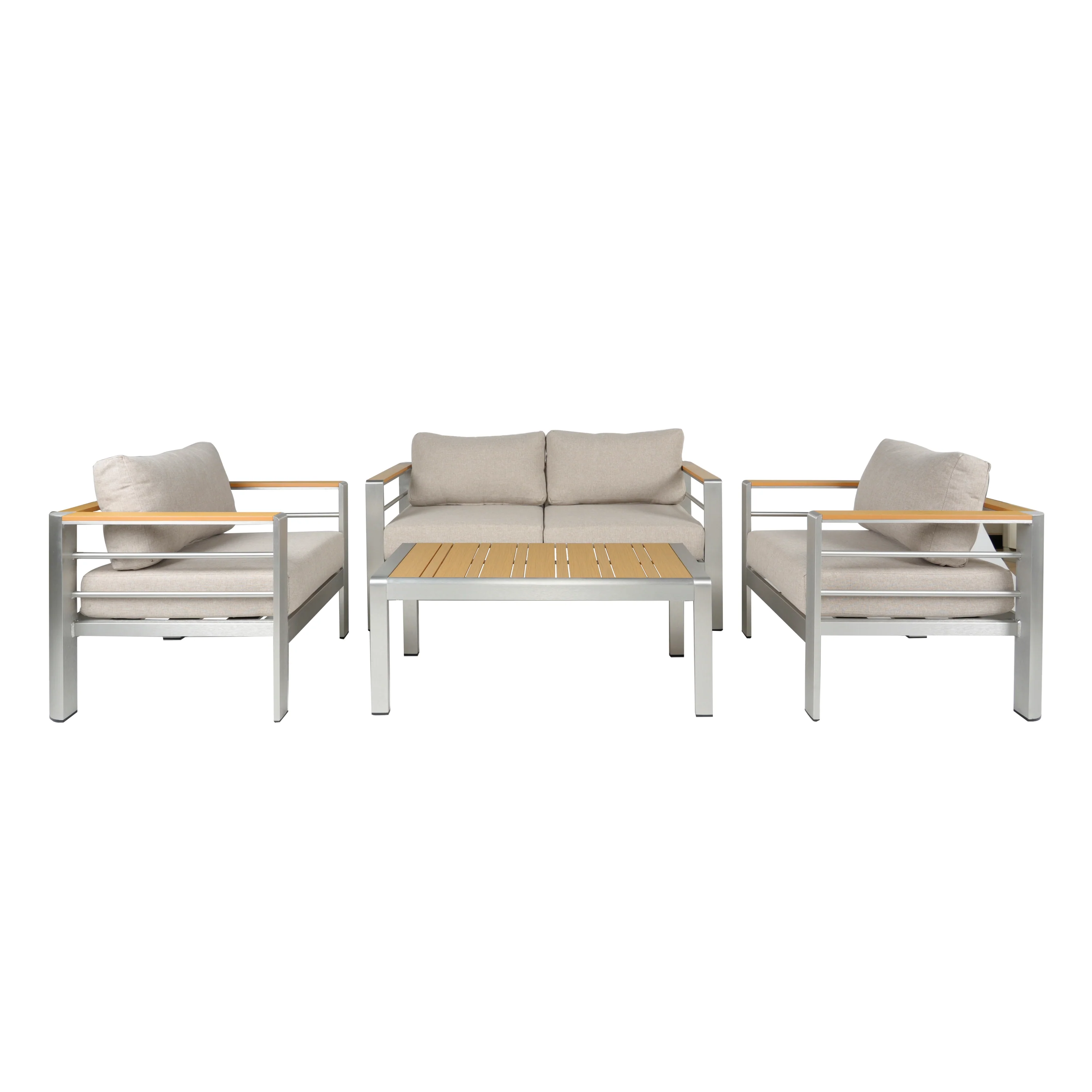 Celestite 4-Piece Patio Set with Loveseat, 2 Club Chairs and Rectangular Coffee Table - Image 2