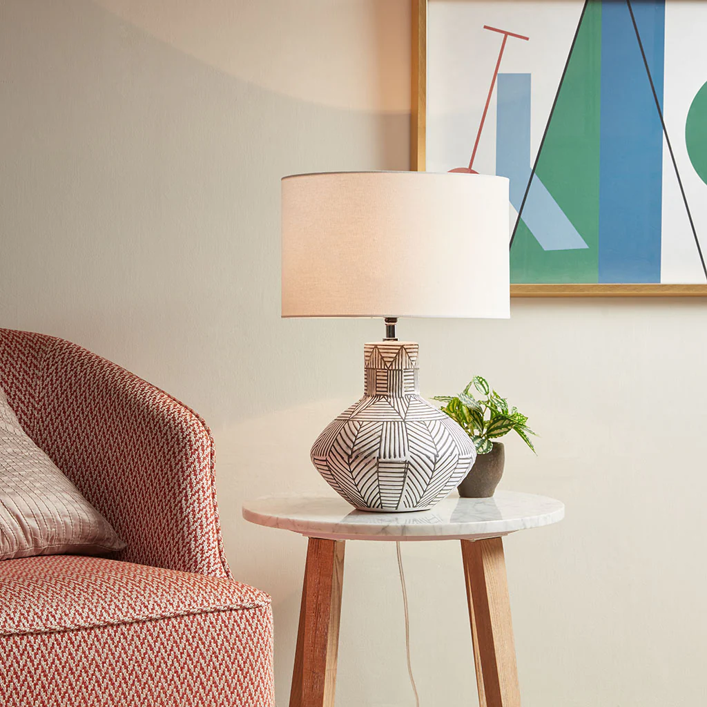 Ceramic Table Lamp with Geometric Stripe Pattern - Image 2