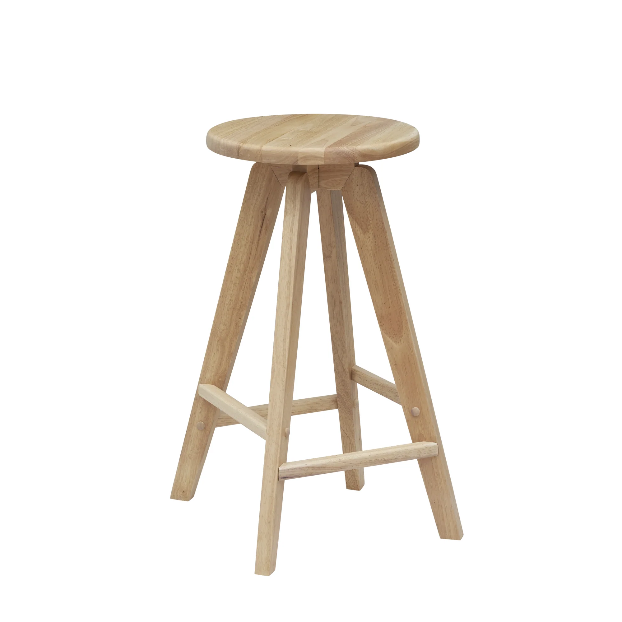 Ceren MidCentury Industrial Round Solid Wood Backless Stool - Image 5