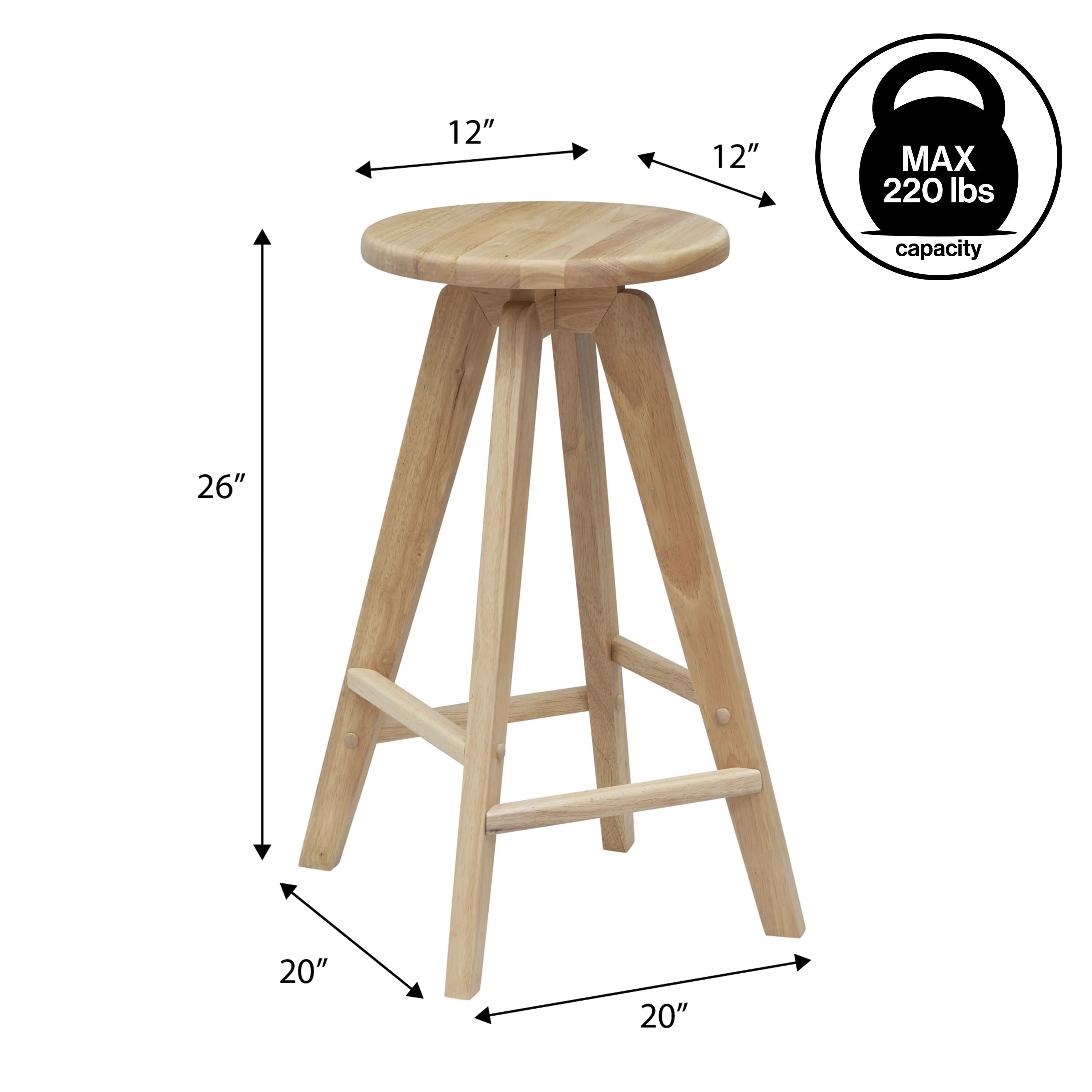 Ceren MidCentury Industrial Round Solid Wood Backless Stool - Image 8
