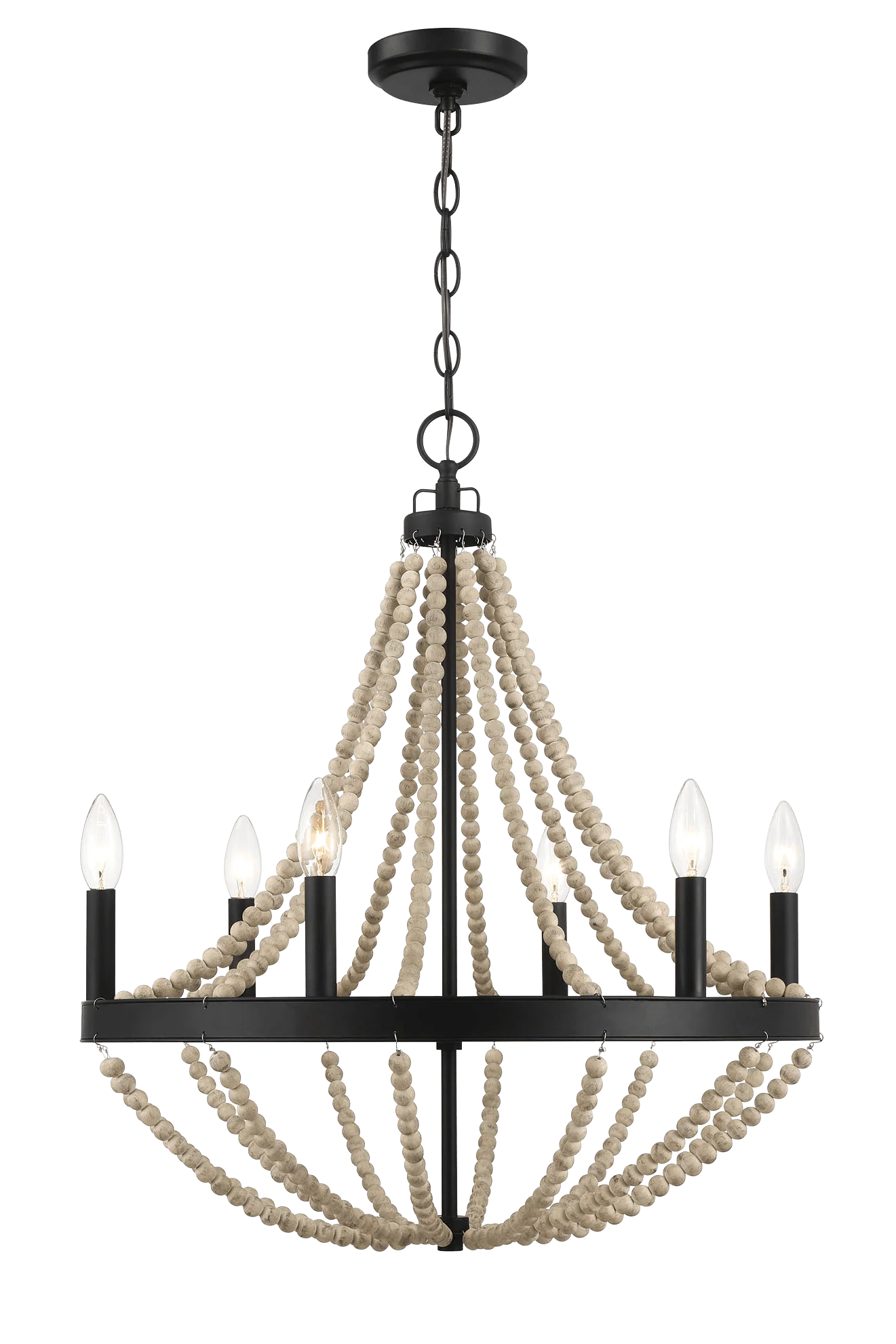 Chandelier with Wood Beads and Six Candle Light - Image 3