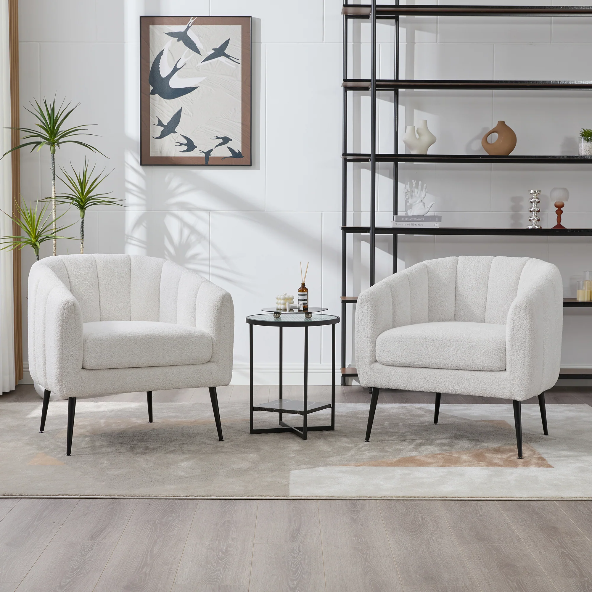 Channel Tufted Chenille Vanity Barrel Accent Chair with Metal Legs - Image 15