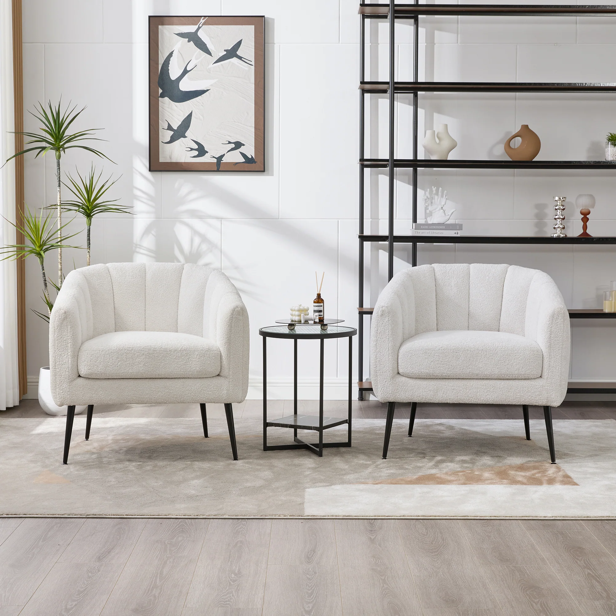 Channel Tufted Chenille Vanity Barrel Accent Chair with Metal Legs - Image 18